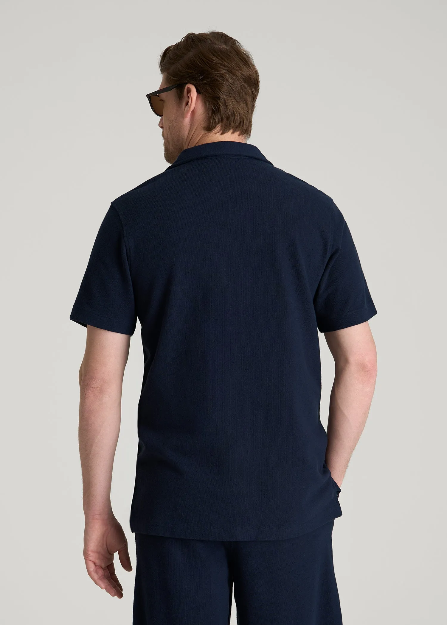 Terry Cotton Polo Cardigan for Tall Men in Patriot Blue sold by American Tall product image thumbnail 5