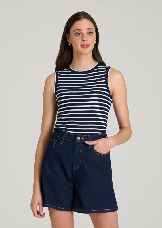 Sleeveless Knit Top for Tall Women in Bold Navy Stripe made by American Tall