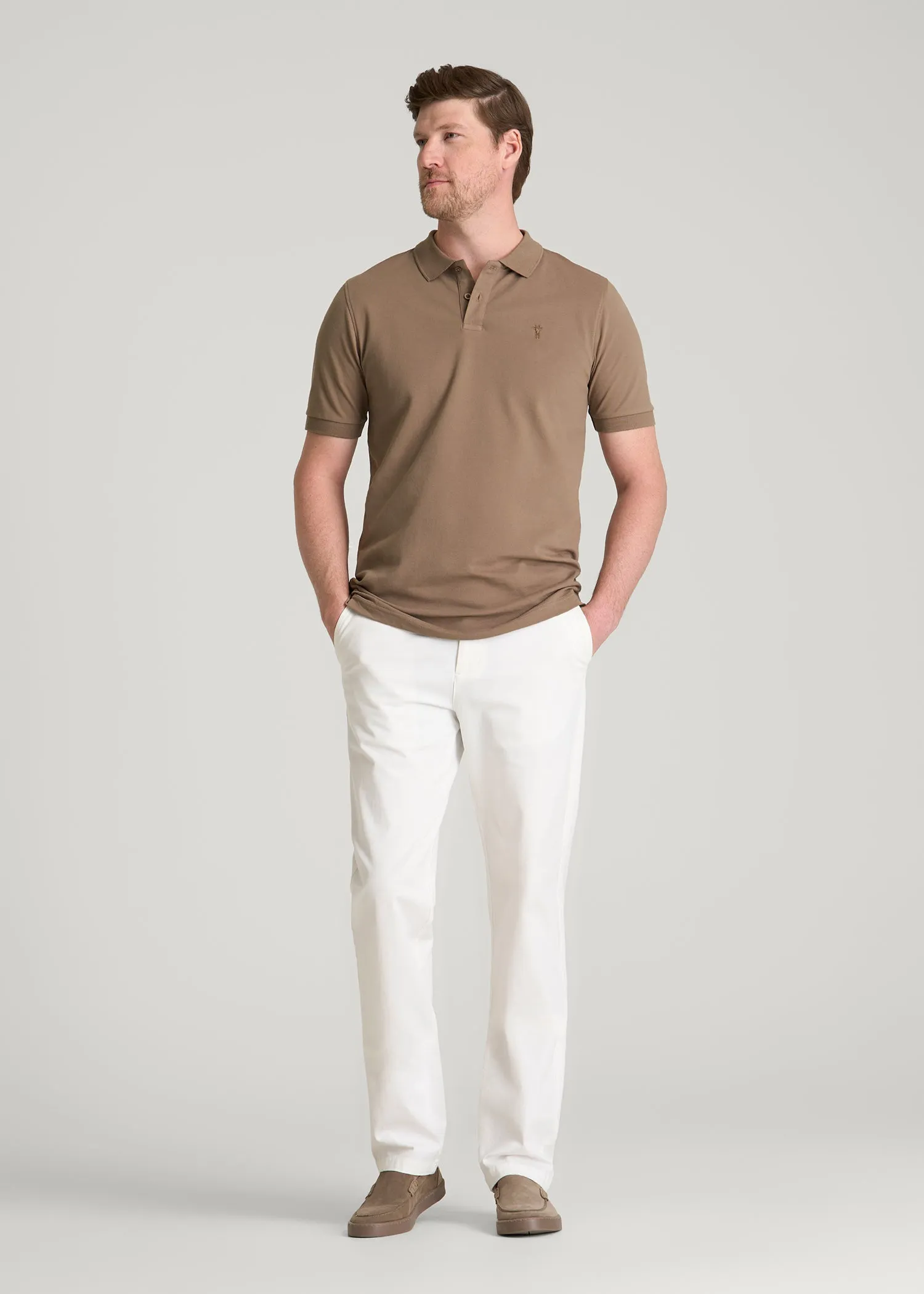 Classic Polo with Embroidered Logo for Tall Men in Warm Brown sold by American Tall product image thumbnail 4
