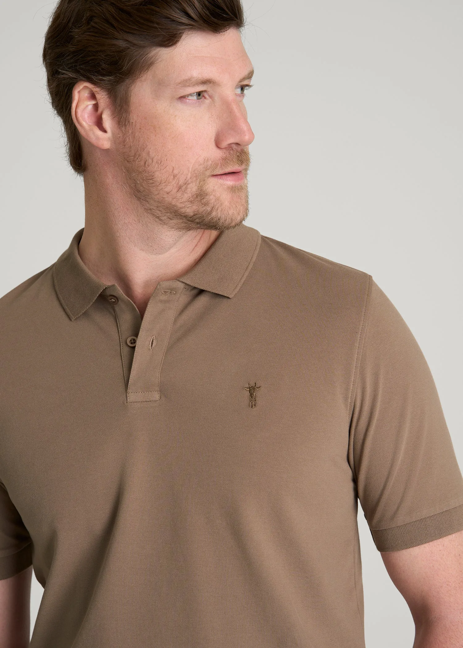 Classic Polo with Embroidered Logo for Tall Men in Warm Brown sold by American Tall product image thumbnail 2