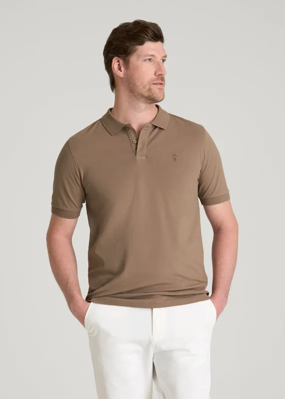 Classic Polo with Embroidered Logo for Tall Men in Warm Brown made by American Tall