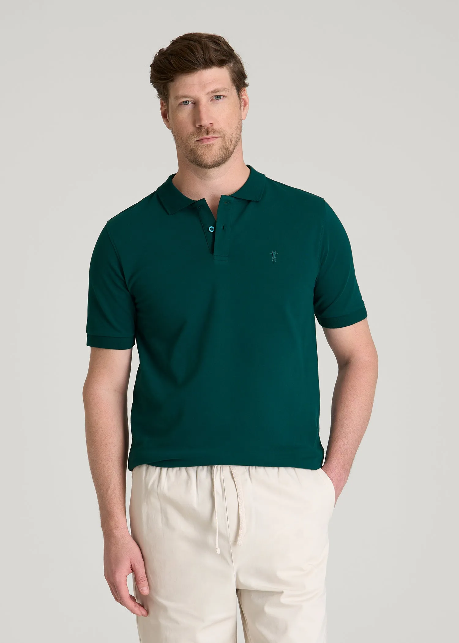 Classic Polo with Embroidered Logo for Tall Men in Deep Teal sold by American Tall