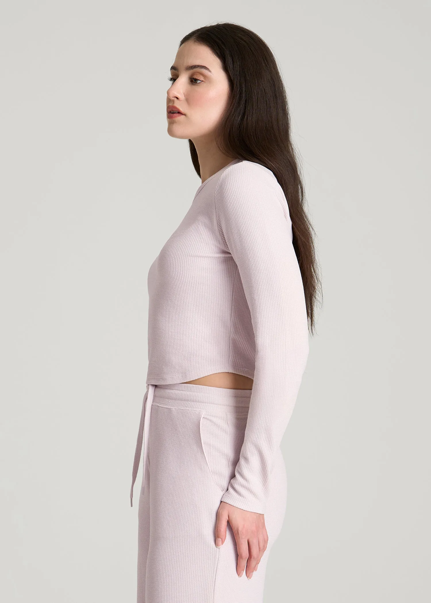 Cropped Long Sleeve Waffle Top for Tall Women in Grey Lilac sold by American Tall product image thumbnail 3