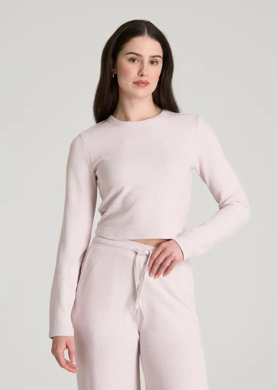 Cropped Long Sleeve Waffle Top for Tall Women in Grey Lilac made by American Tall