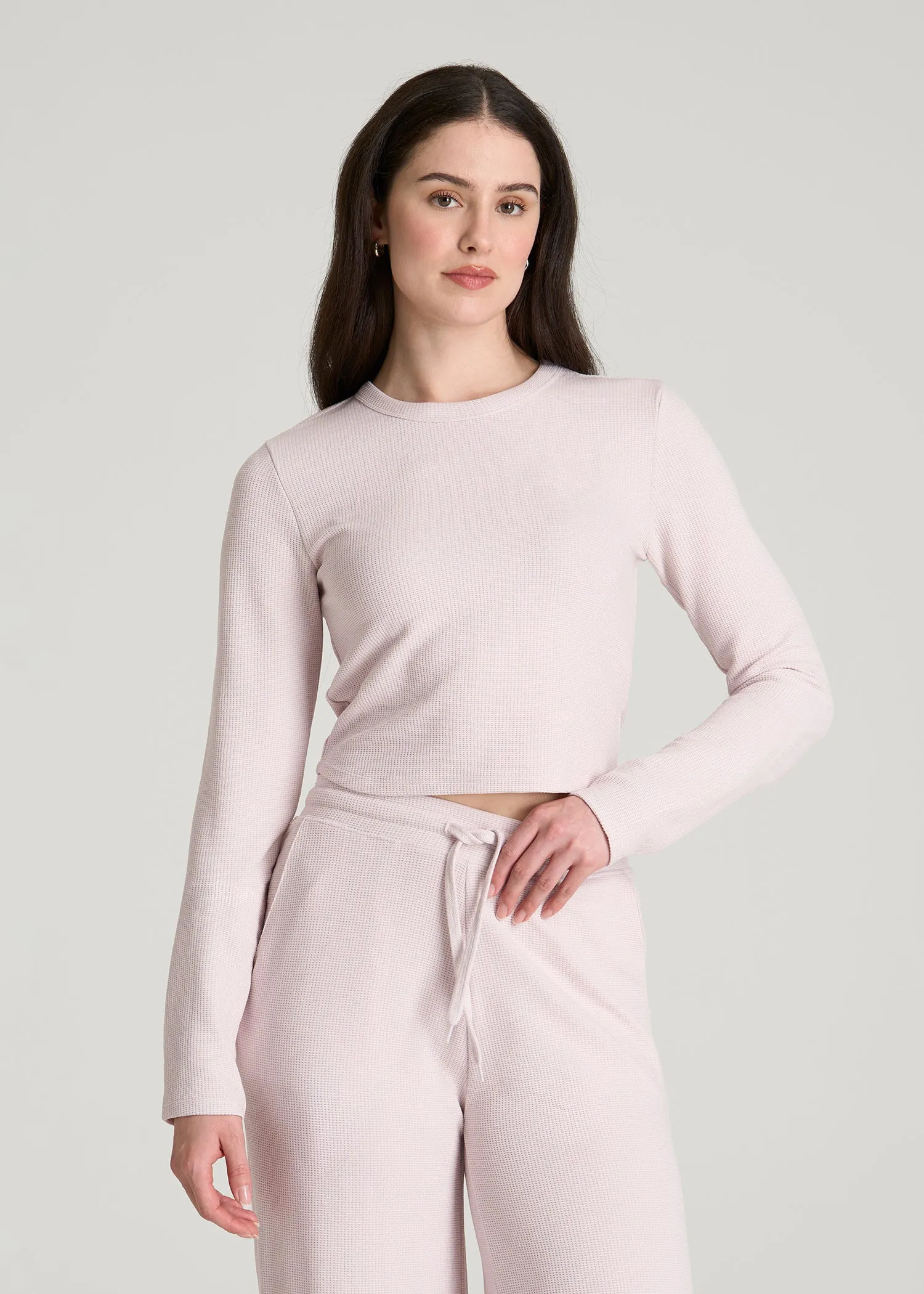 Cropped Long Sleeve Waffle Top for Tall Women in Grey Lilac sold by American Tall