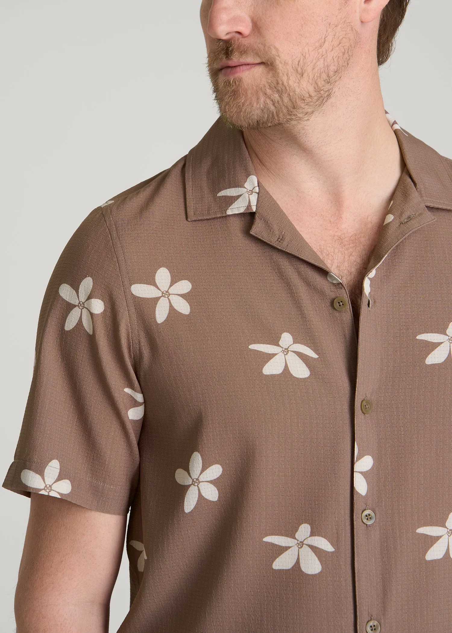 Coastal Perforated Button shirt for Tall Men in Warm Brown Floral sold by American Tall product image thumbnail 2