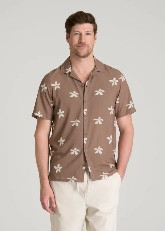 Coastal Perforated Button shirt for Tall Men in Warm Brown Floral made by American Tall