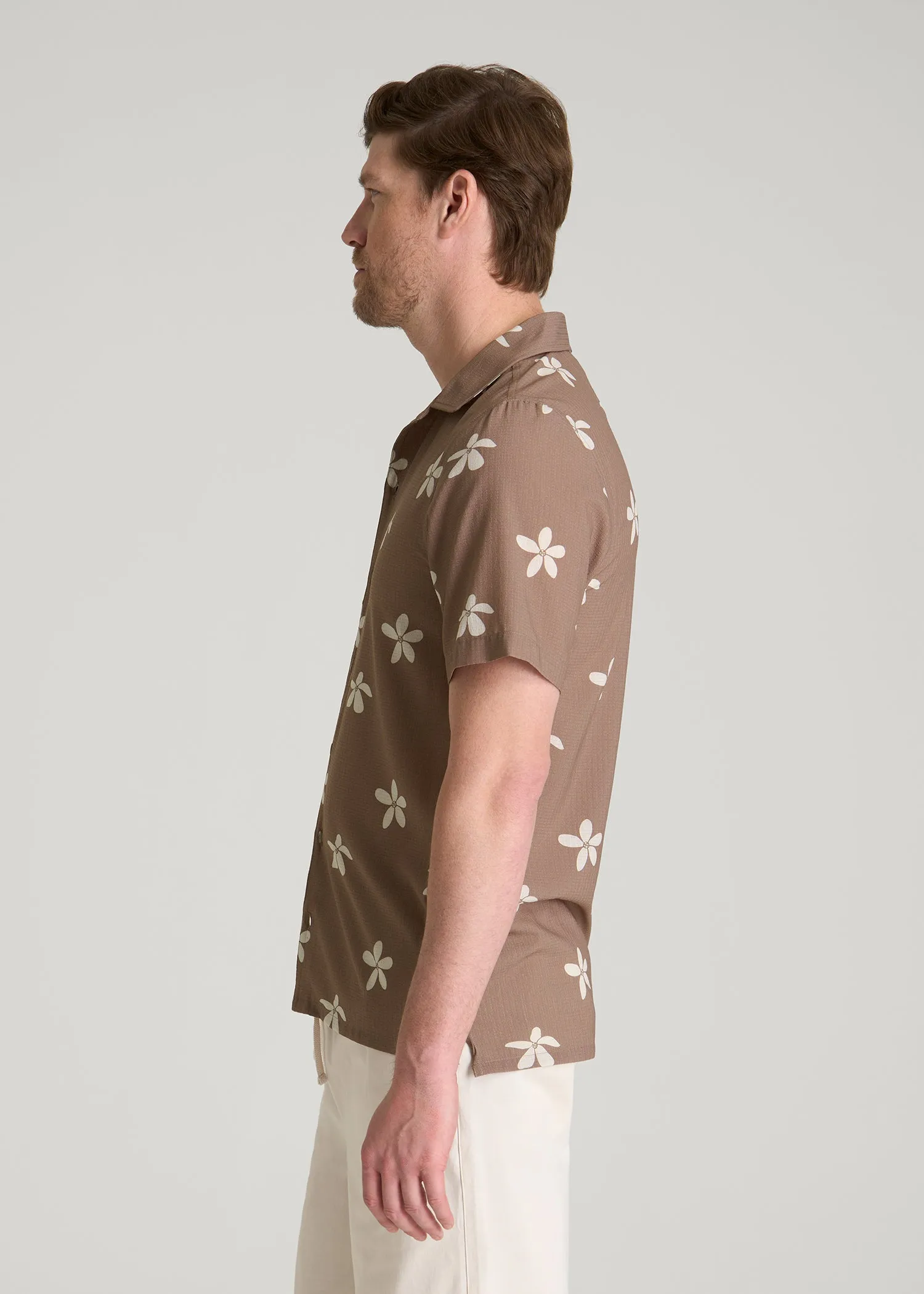 Coastal Perforated Button shirt for Tall Men in Warm Brown Floral sold by American Tall product image thumbnail 3