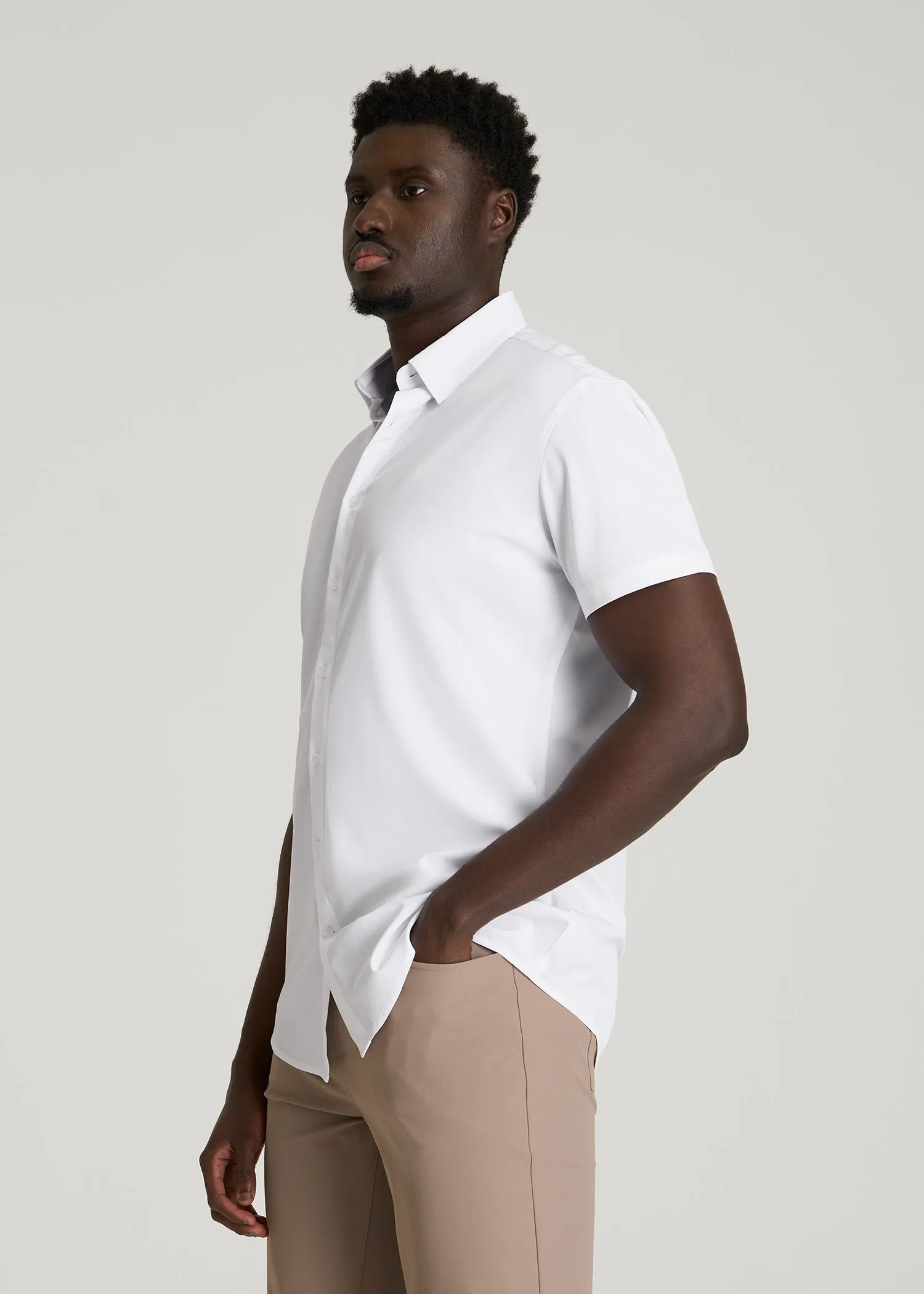 Short Sleeve Traveler Stretch Button Shirt for Tall Men in White sold by American Tall product image thumbnail 3