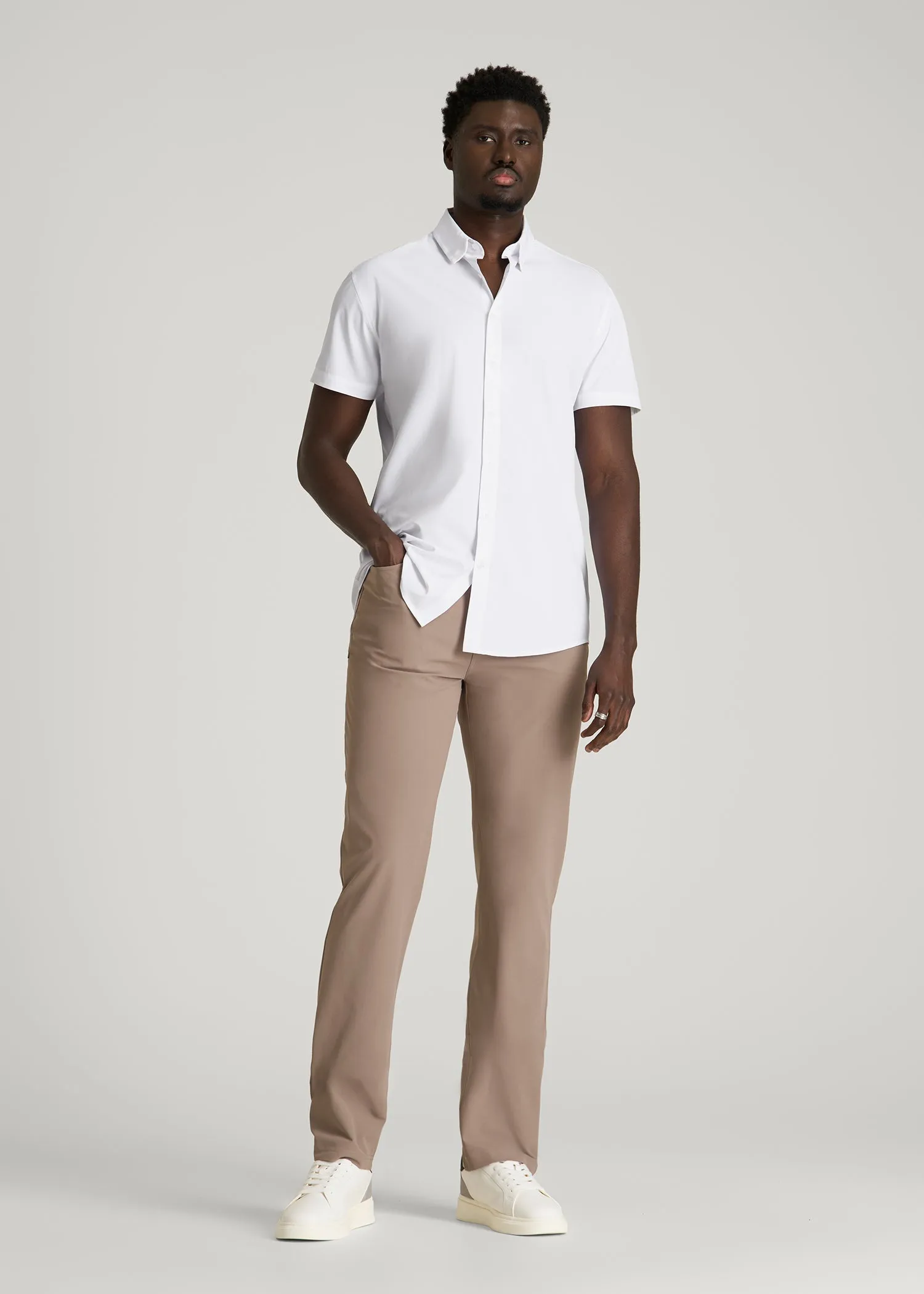 Short Sleeve Traveler Stretch Button Shirt for Tall Men in White sold by American Tall product image thumbnail 4