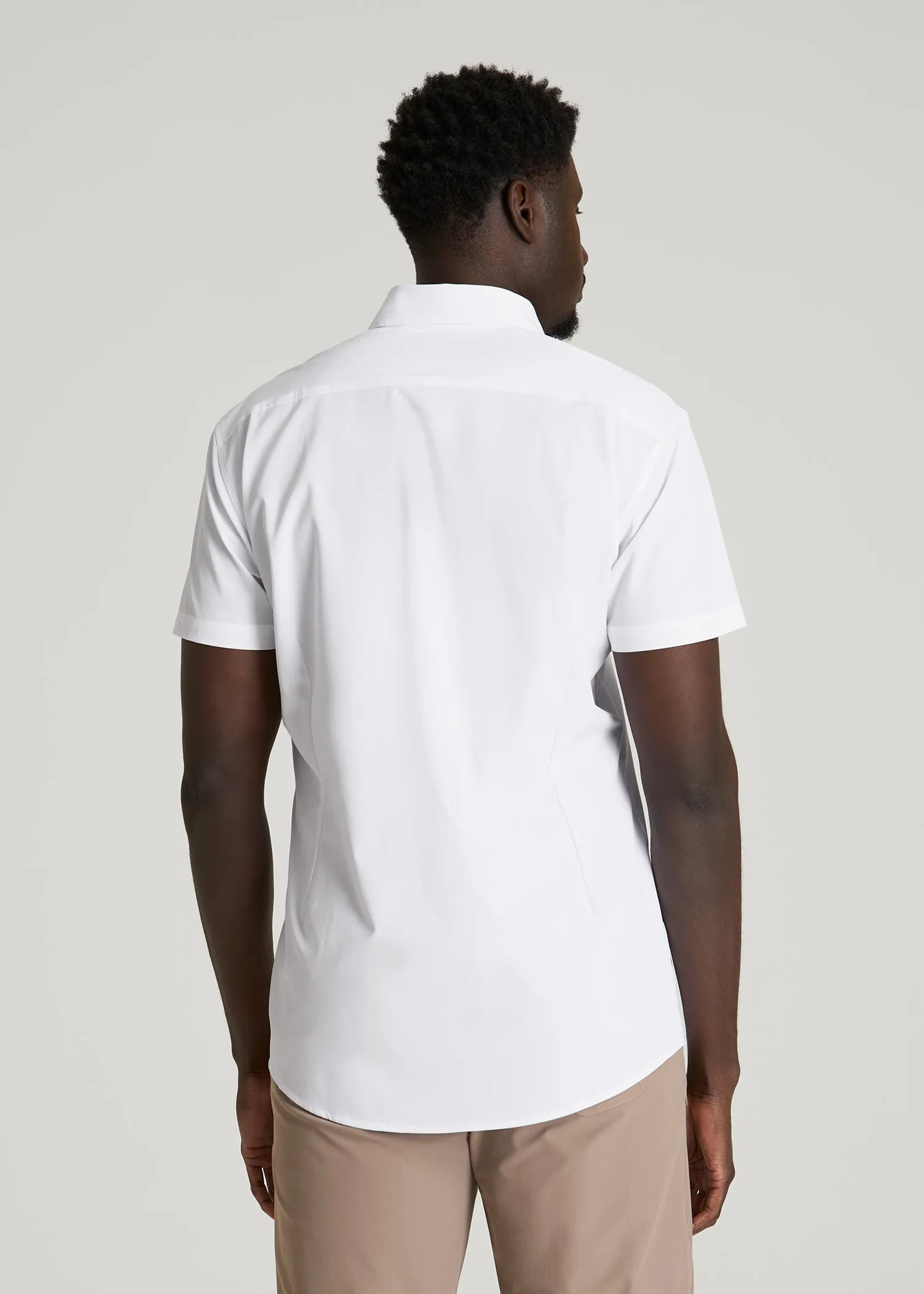 Short Sleeve Traveler Stretch Button Shirt for Tall Men in White sold by American Tall product image thumbnail 5