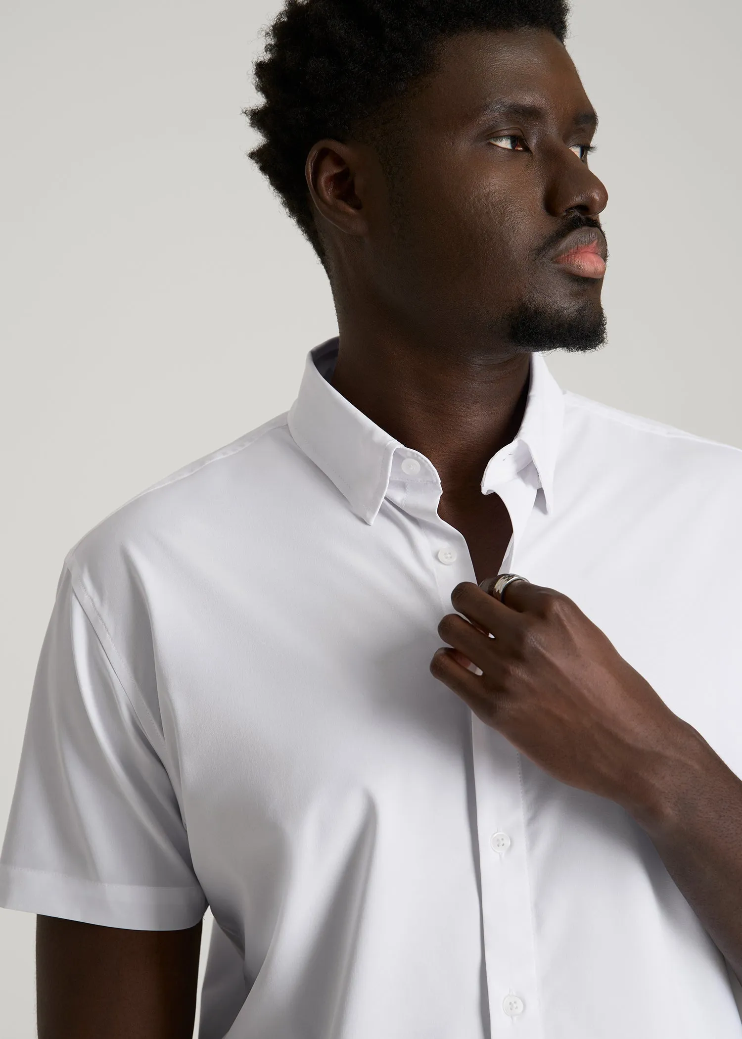 Short Sleeve Traveler Stretch Button Shirt for Tall Men in White sold by American Tall product image thumbnail 2