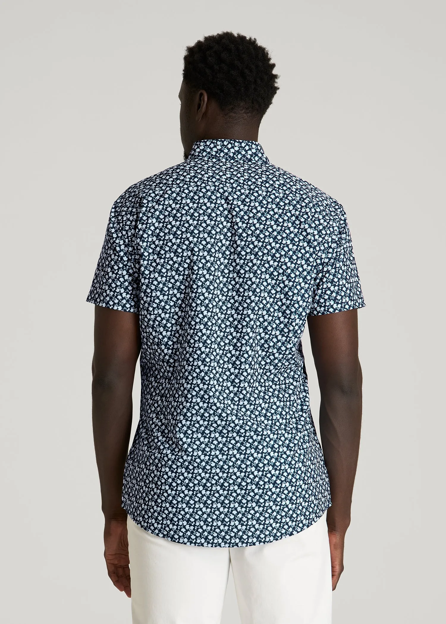 Short Sleeve Traveler Stretch Button Shirt for Tall Men in Ice Blue Mini Floral sold by American Tall product image thumbnail 5