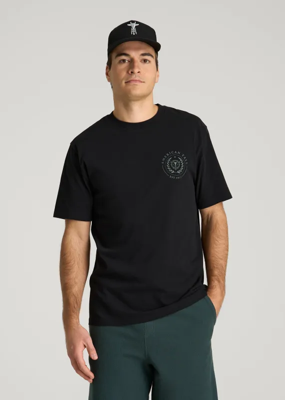 Crest Graphic Tee for Tall Men in Black made by American Tall