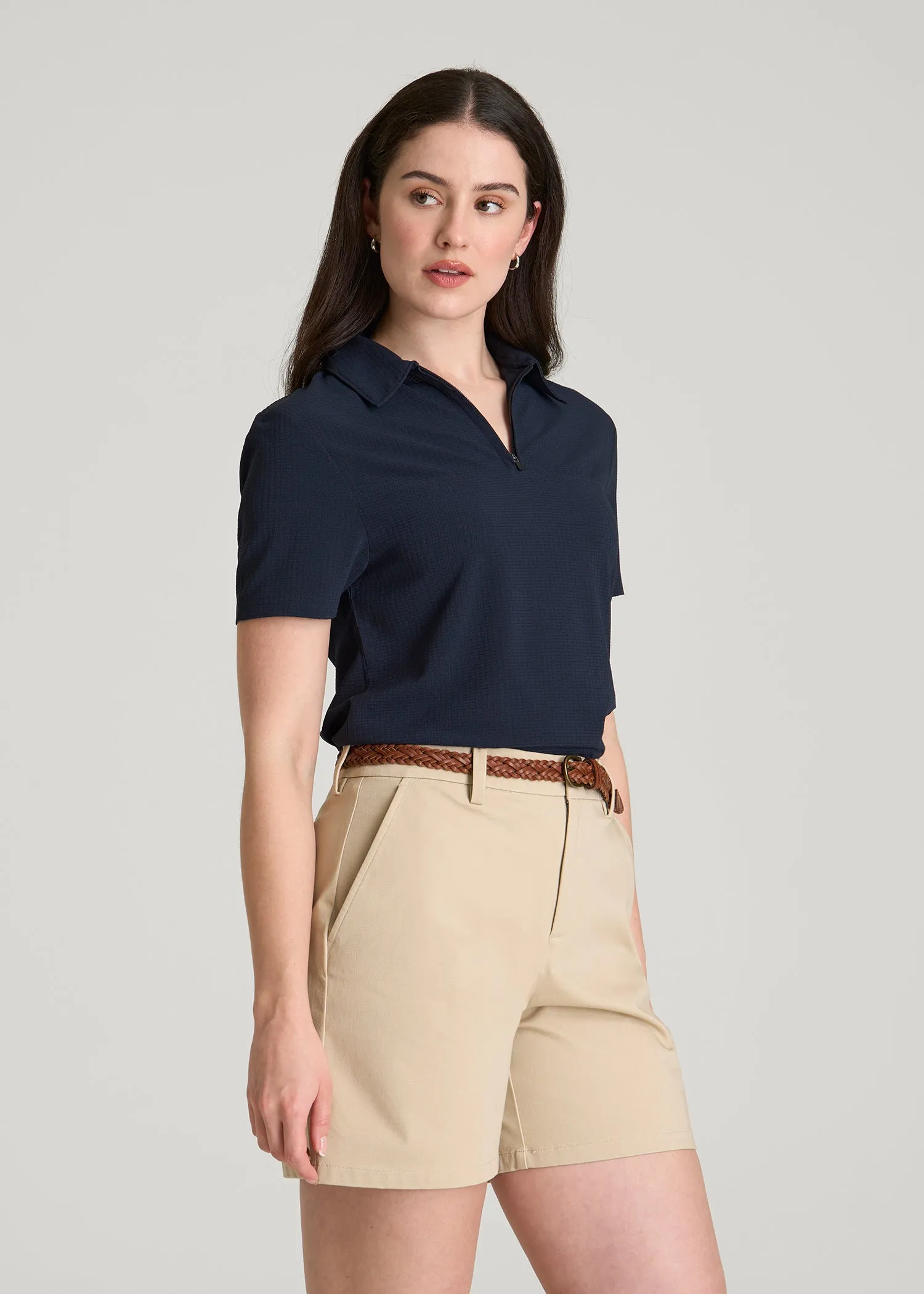 Coastal Perforated Short Sleeve Golf Polo for Tall Women in Navy sold by American Tall product image thumbnail 3