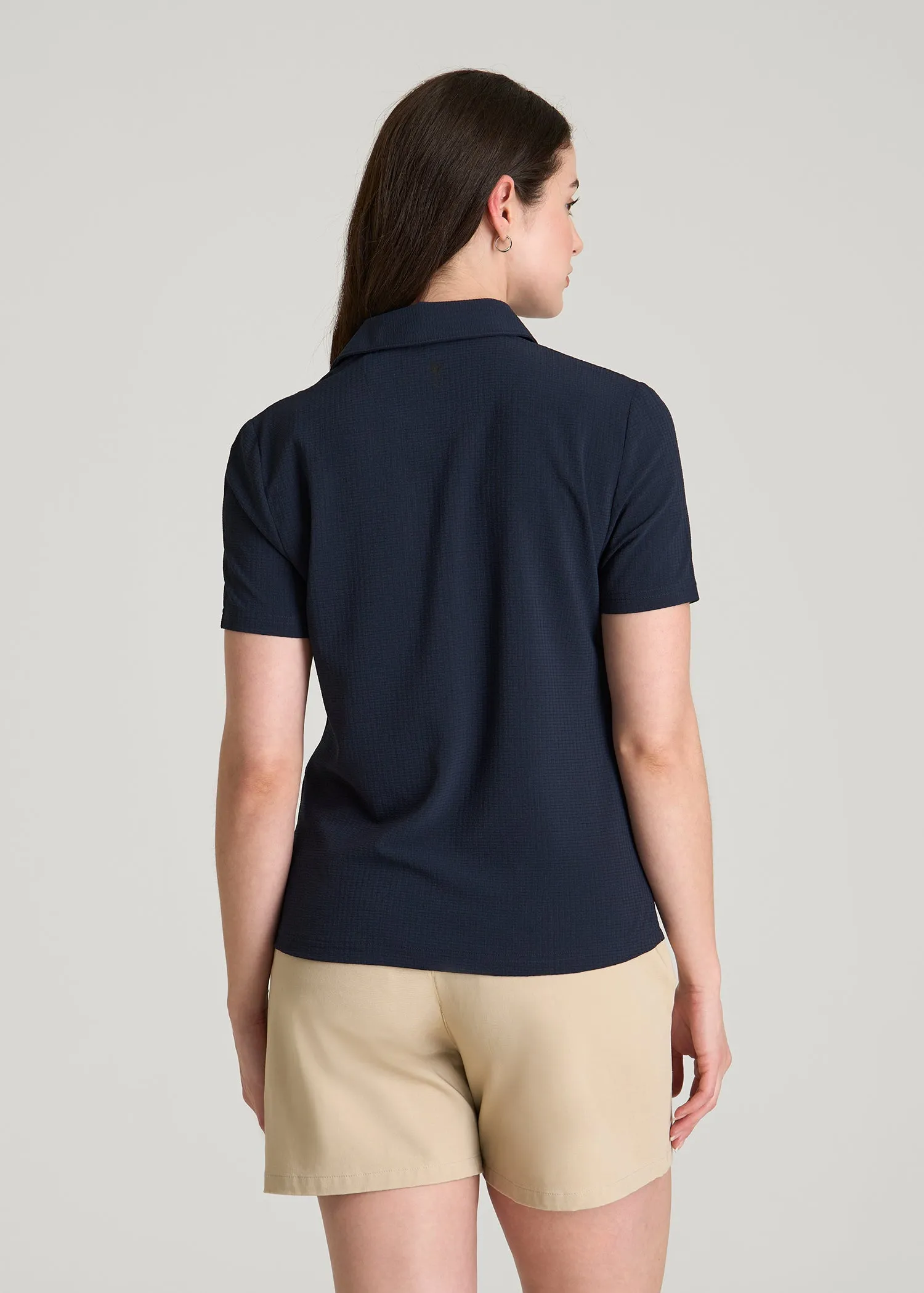 Coastal Perforated Short Sleeve Golf Polo for Tall Women in Navy sold by American Tall product image thumbnail 5