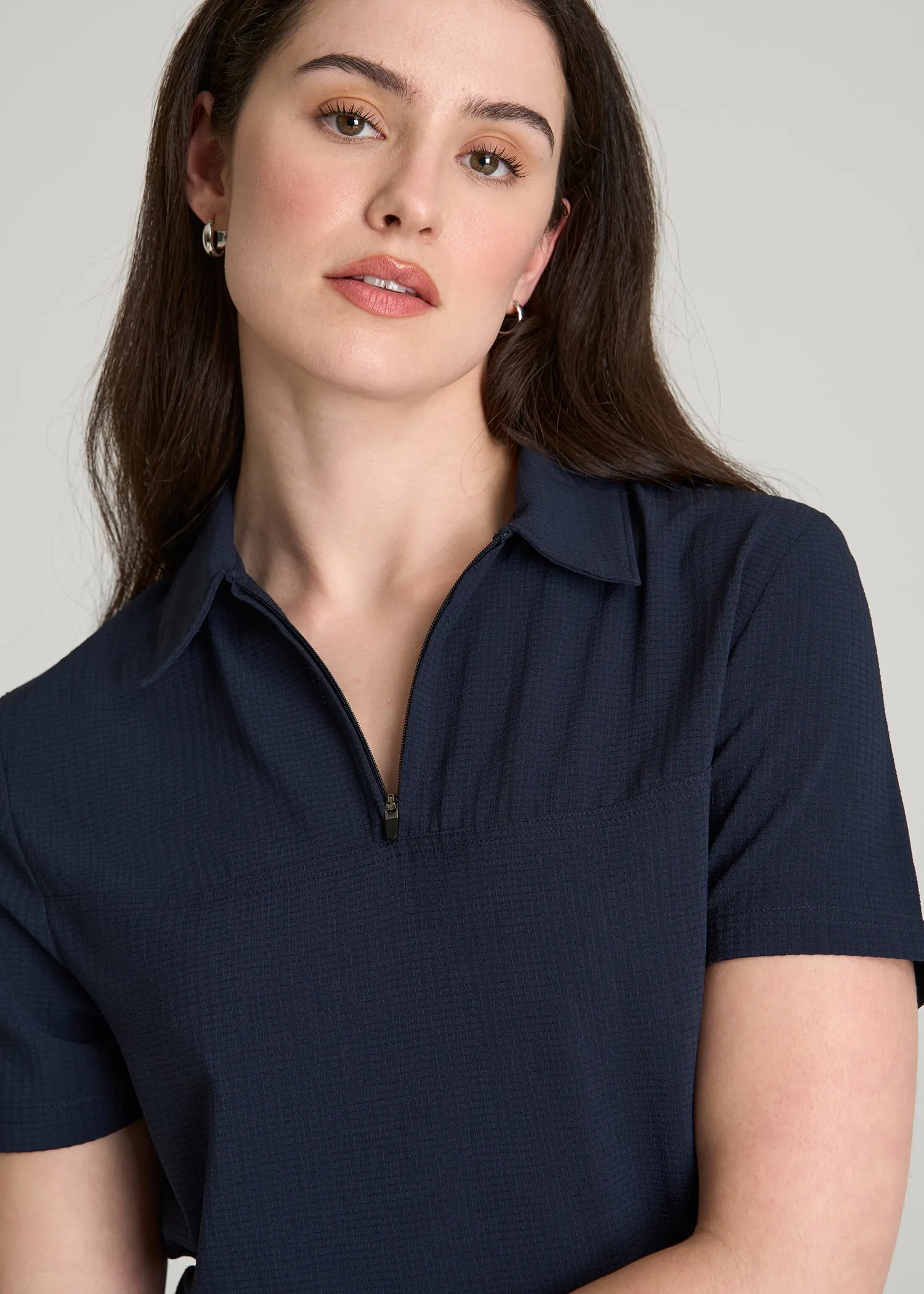 Coastal Perforated Short Sleeve Golf Polo for Tall Women in Navy sold by American Tall product image thumbnail 2