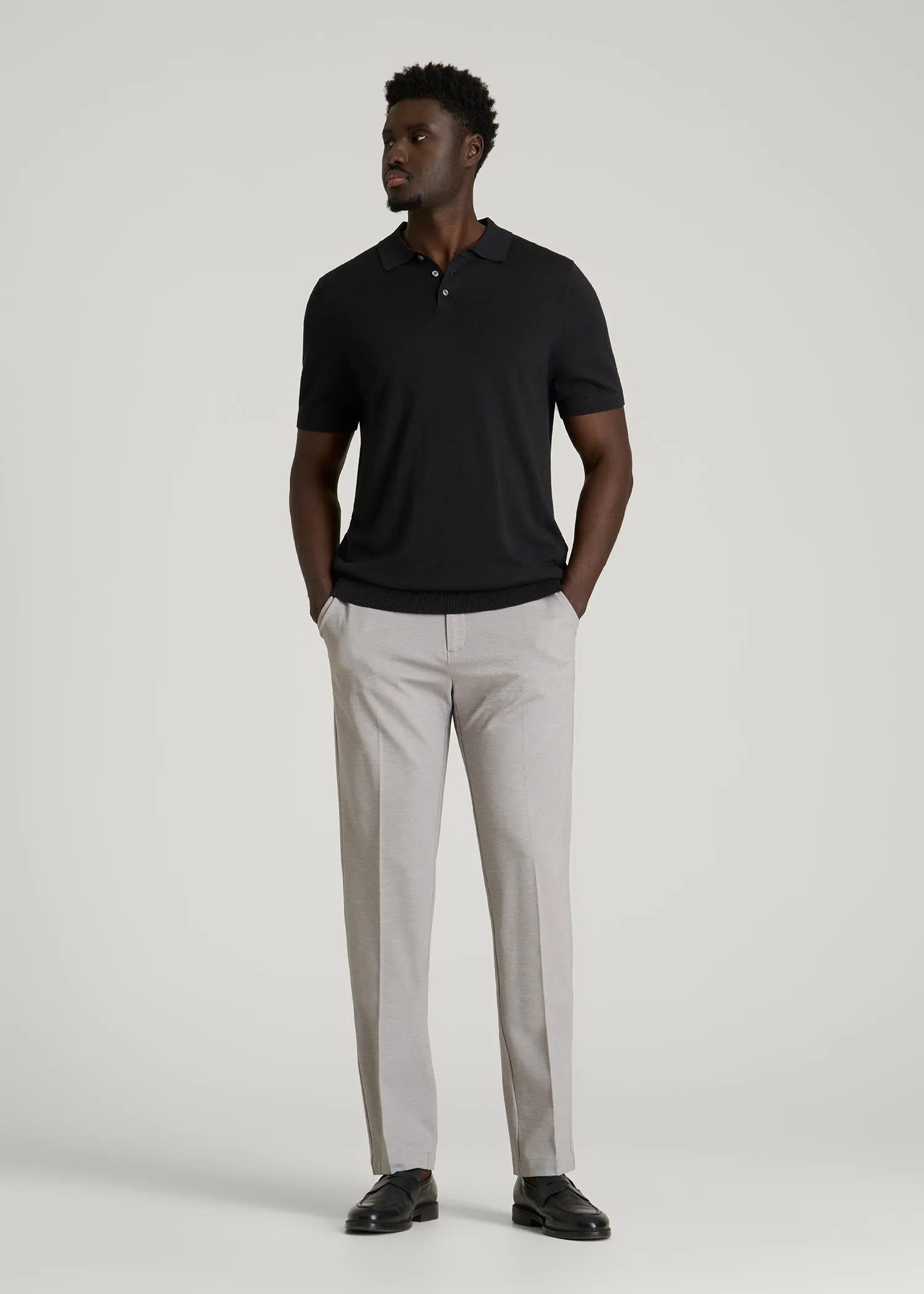 Linen Blend Knit Polo for Tall Men in Black sold by American Tall product image thumbnail 4
