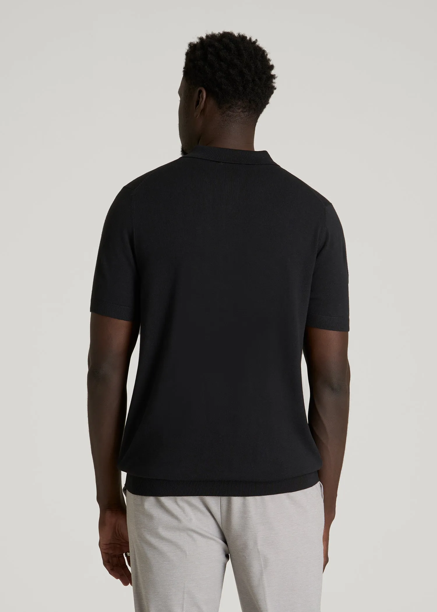 Linen Blend Knit Polo for Tall Men in Black sold by American Tall product image thumbnail 5