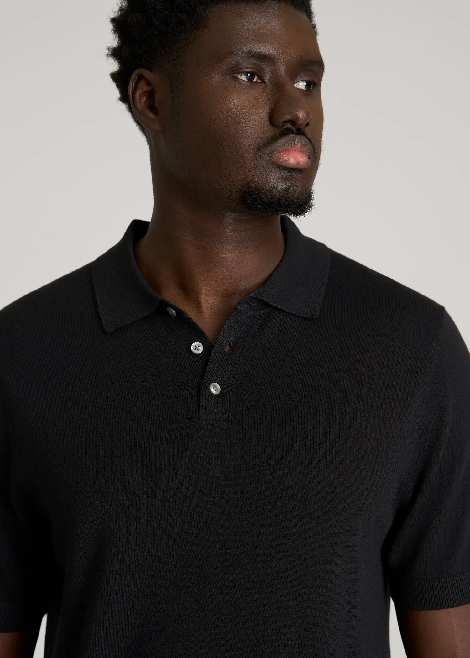 Linen Blend Knit Polo for Tall Men in Black sold by American Tall product image thumbnail 2