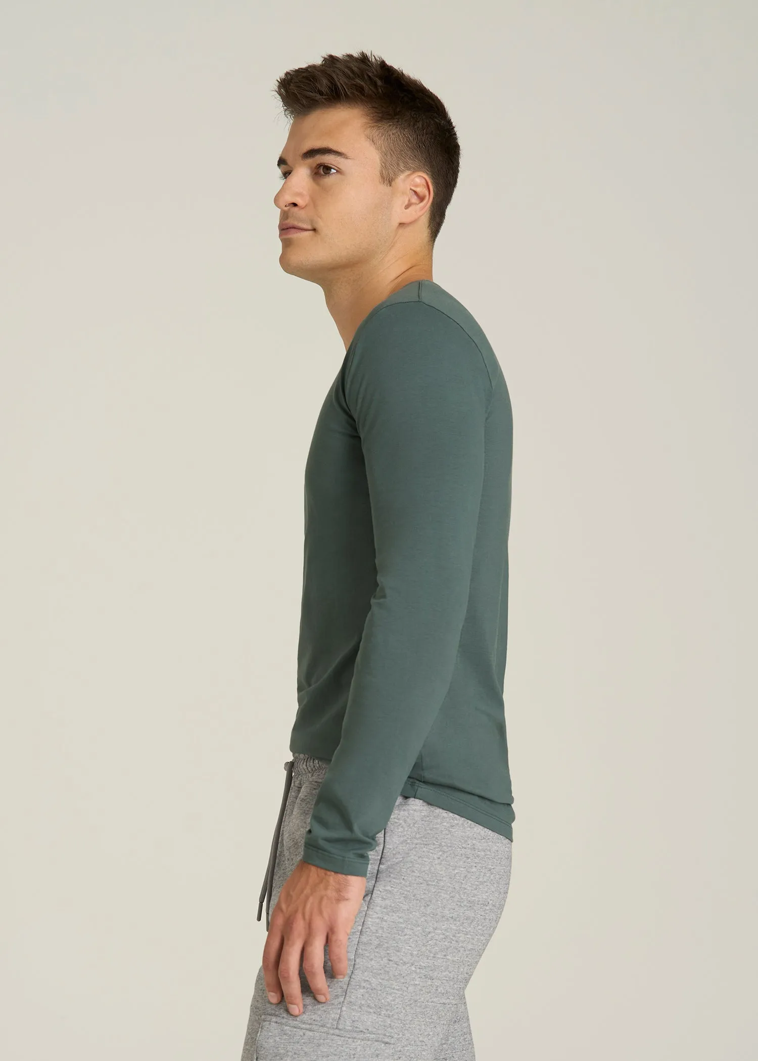 The Essential Slim Fit Long Sleeve Tee for Tall Men in Balsam Green sold by American Tall product image thumbnail 3