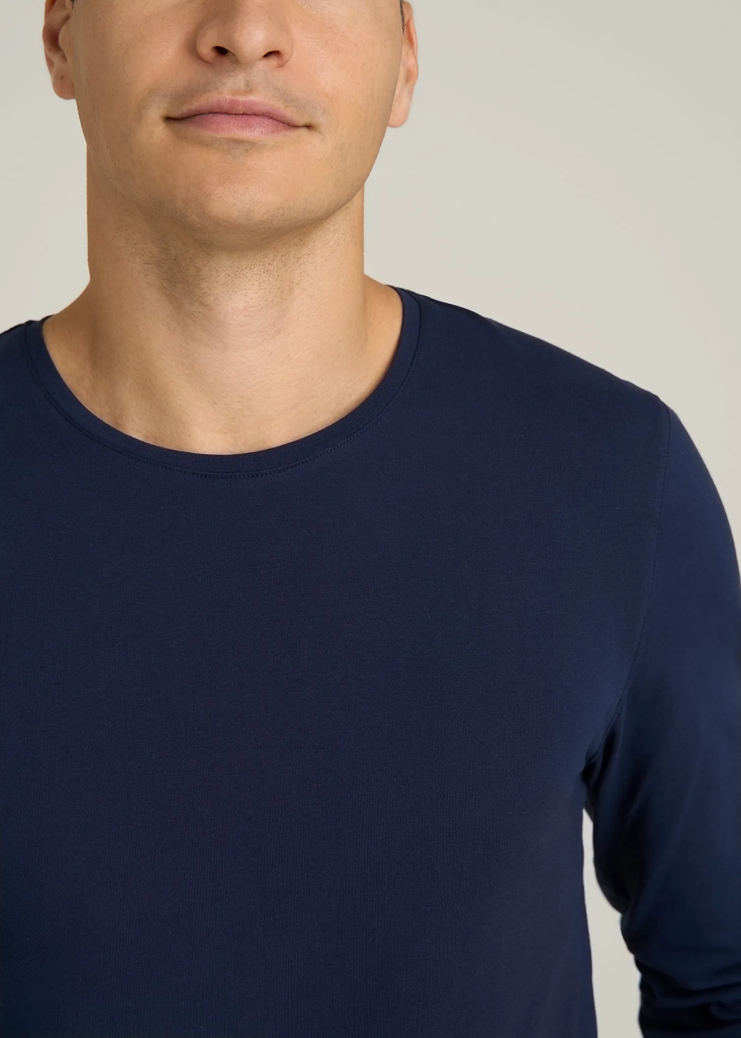 The Essential Modern Fit Crewneck Long Sleeve Tee for Tall Men in Navy sold by American Tall product image thumbnail 2
