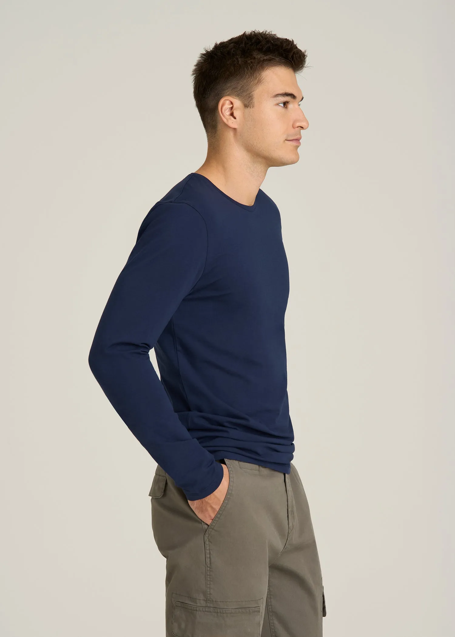The Essential Modern Fit Crewneck Long Sleeve Tee for Tall Men in Navy sold by American Tall product image thumbnail 3