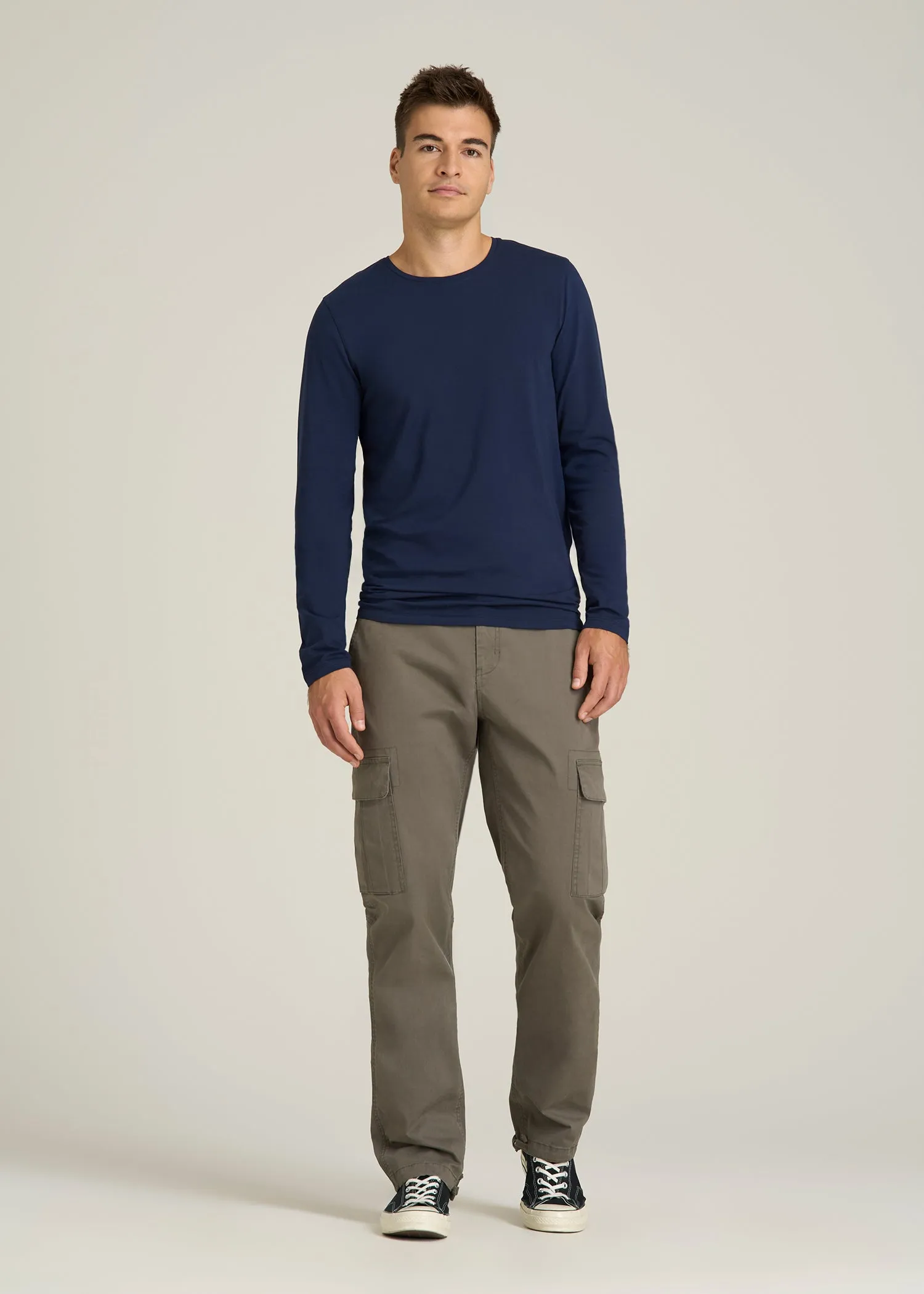 The Essential Modern Fit Crewneck Long Sleeve Tee for Tall Men in Navy sold by American Tall product image thumbnail 4