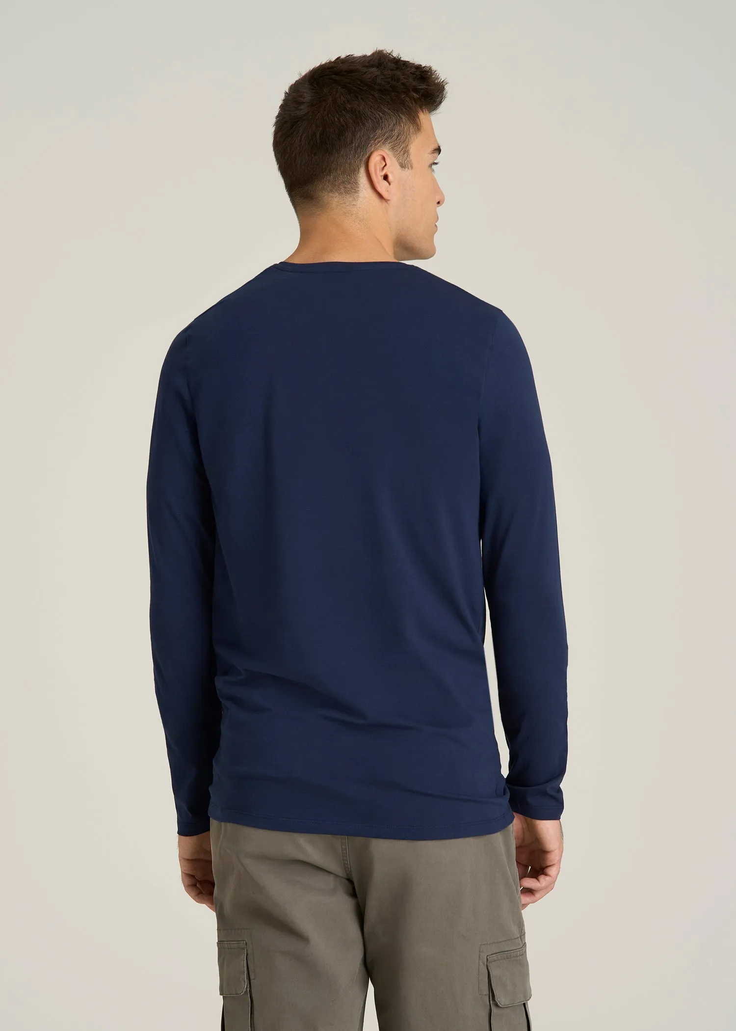 The Essential Modern Fit Crewneck Long Sleeve Tee for Tall Men in Navy sold by American Tall product image thumbnail 5