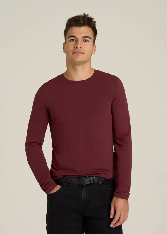 The Essential Slim Fit Long Sleeve Tee for Tall Men in Tawny Port made by American Tall