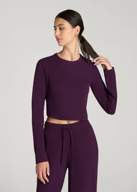 Cropped Long Sleeve Waffle Top for Tall Women in Aubergine made by American Tall