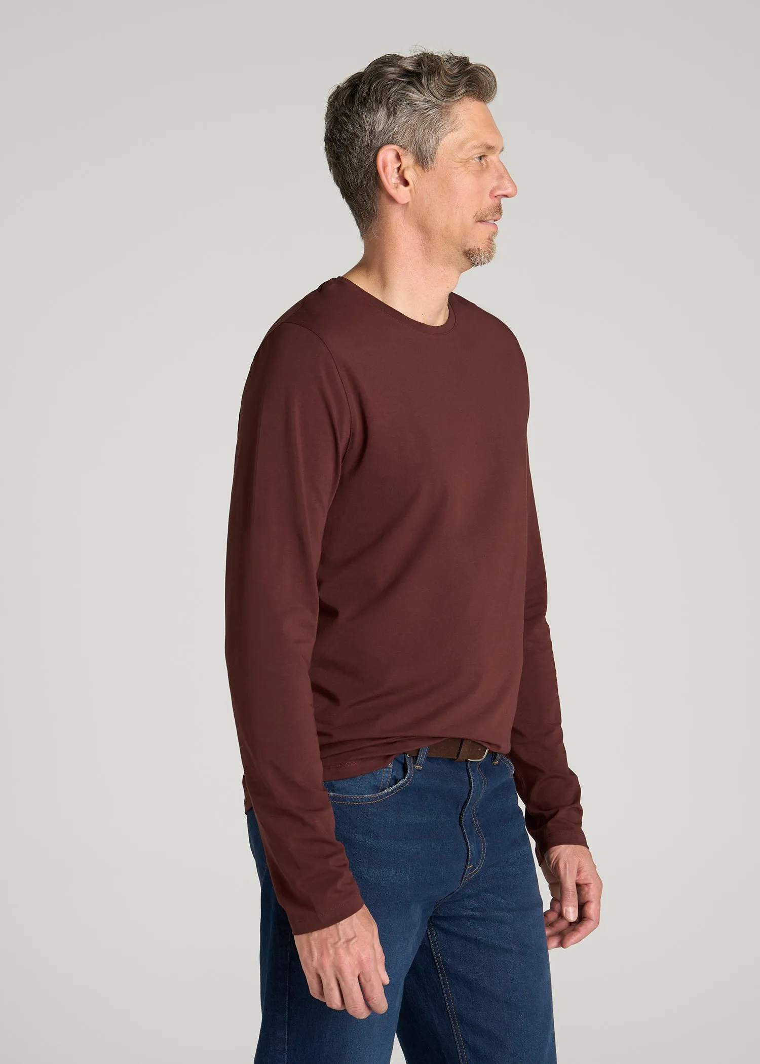 The Essential Modern Fit Crewneck Long Sleeve Tee for Tall Men in Rum Raisin sold by American Tall product image thumbnail 2