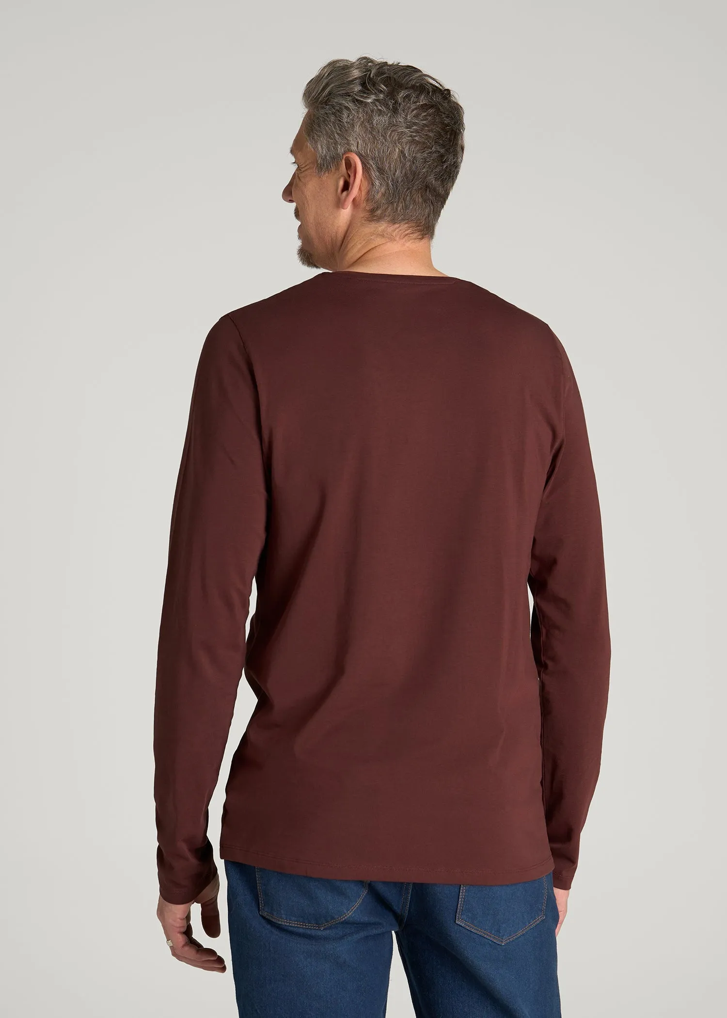 The Essential Modern Fit Crewneck Long Sleeve Tee for Tall Men in Rum Raisin sold by American Tall product image thumbnail 5
