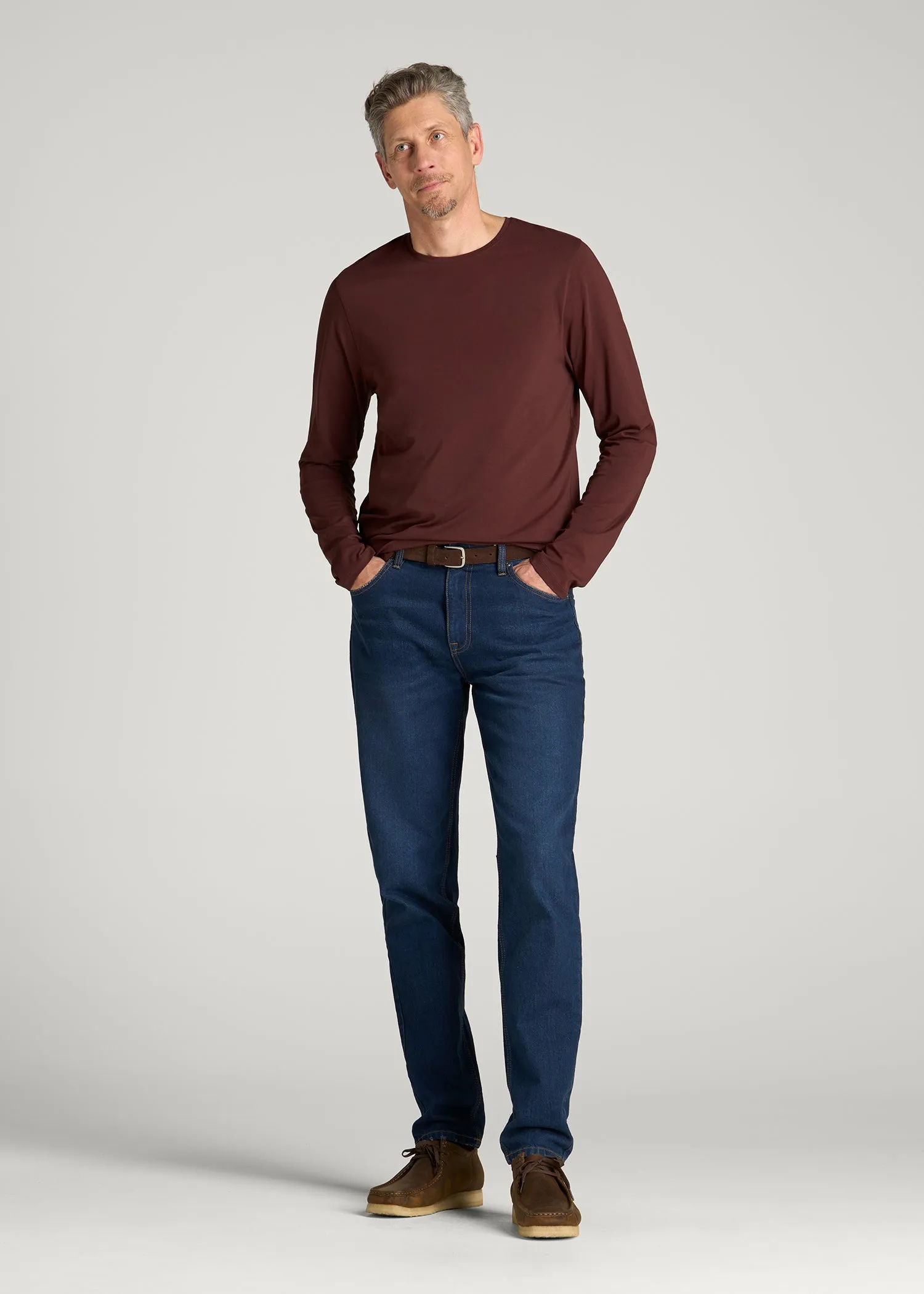 The Essential Modern Fit Crewneck Long Sleeve Tee for Tall Men in Rum Raisin sold by American Tall product image thumbnail 4