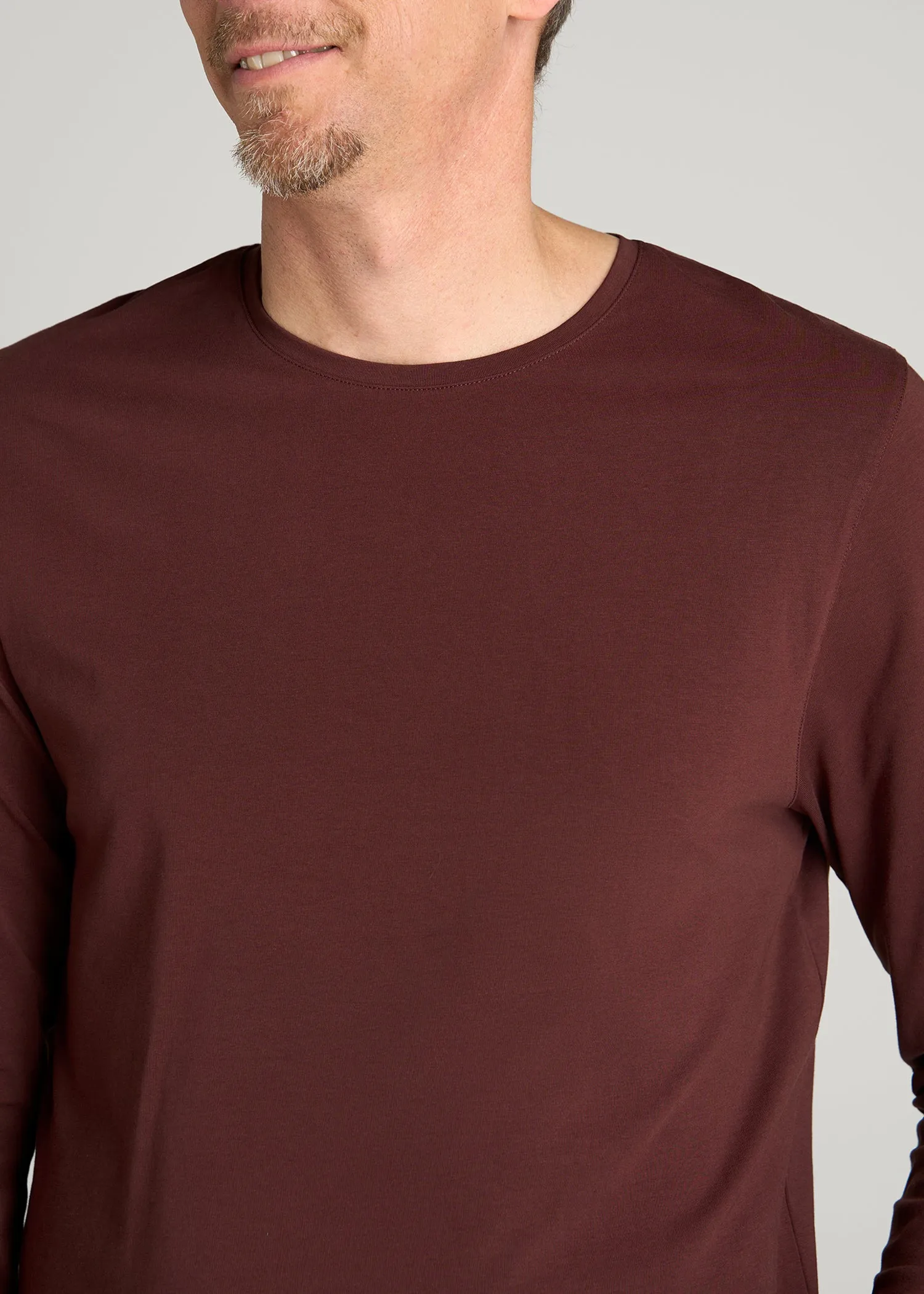 The Essential Modern Fit Crewneck Long Sleeve Tee for Tall Men in Rum Raisin sold by American Tall product image thumbnail 3