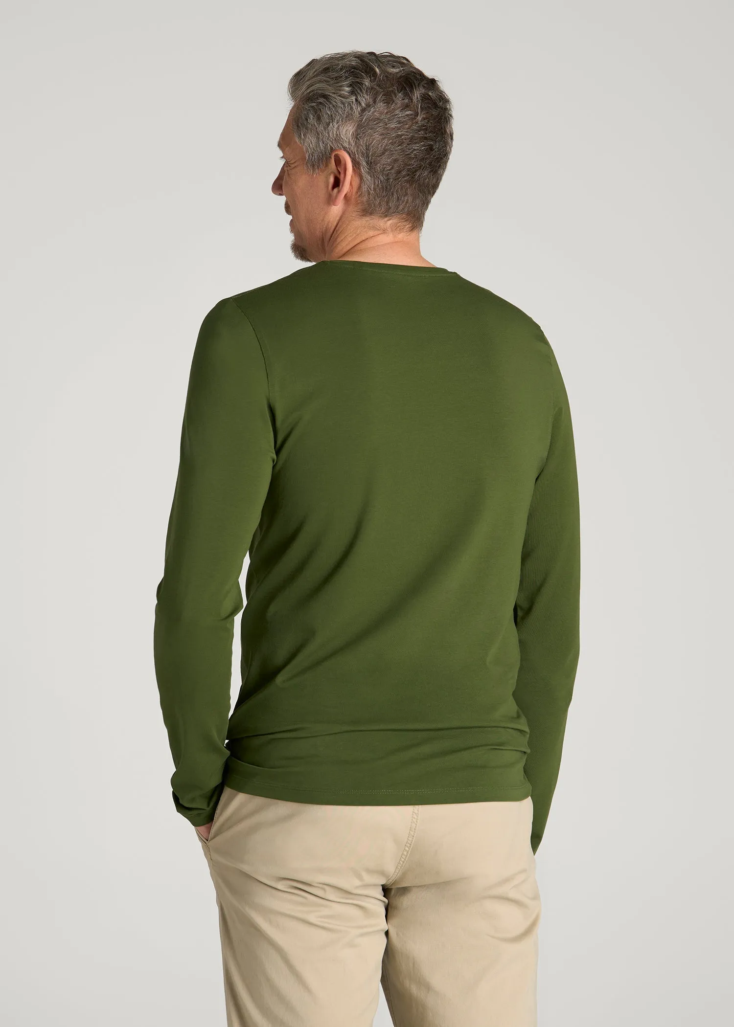 The Essential Modern Fit Crewneck Long Sleeve Tee for Tall Men in Bay Leaf sold by American Tall product image thumbnail 5