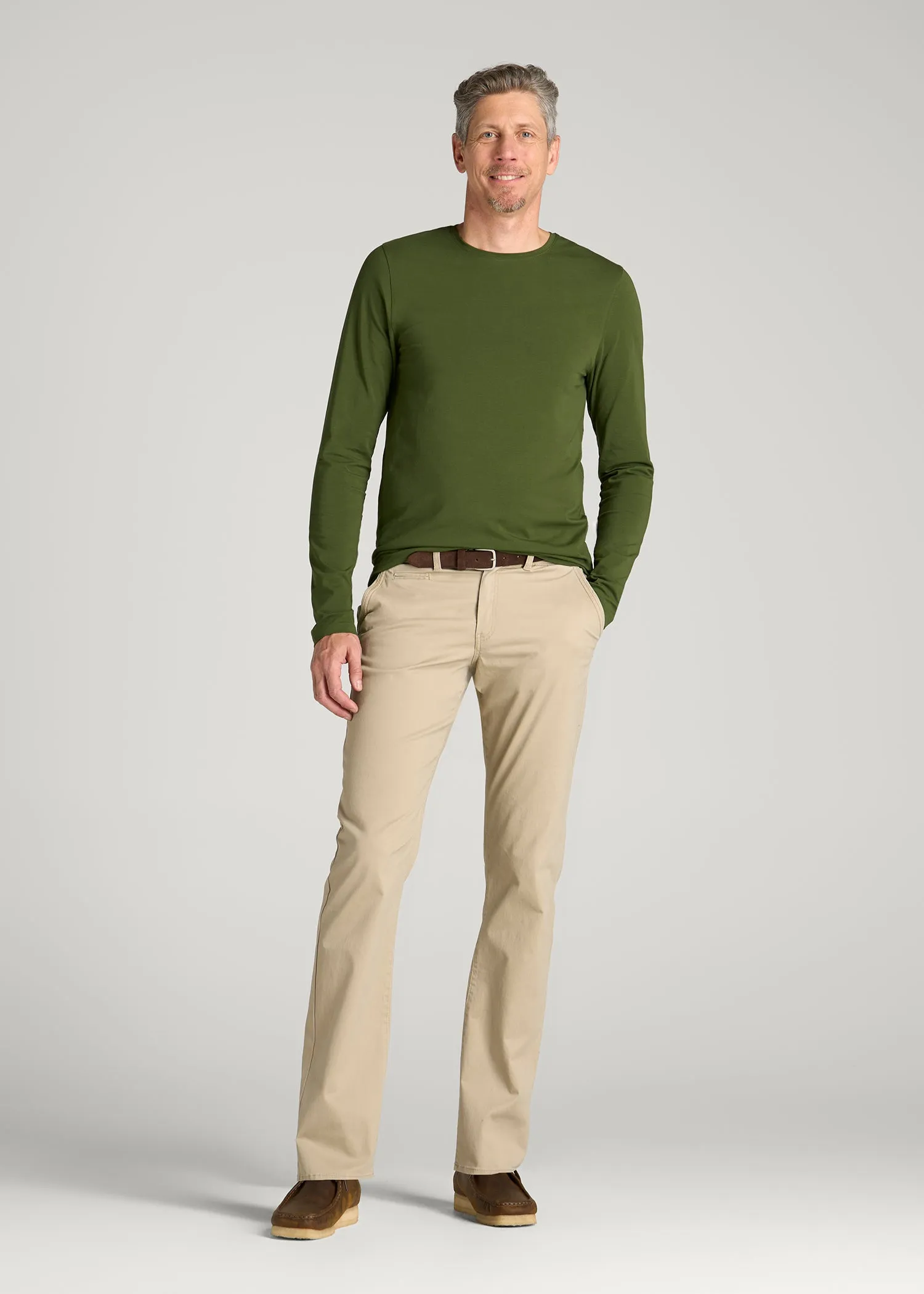 The Essential Modern Fit Crewneck Long Sleeve Tee for Tall Men in Bay Leaf sold by American Tall product image thumbnail 4