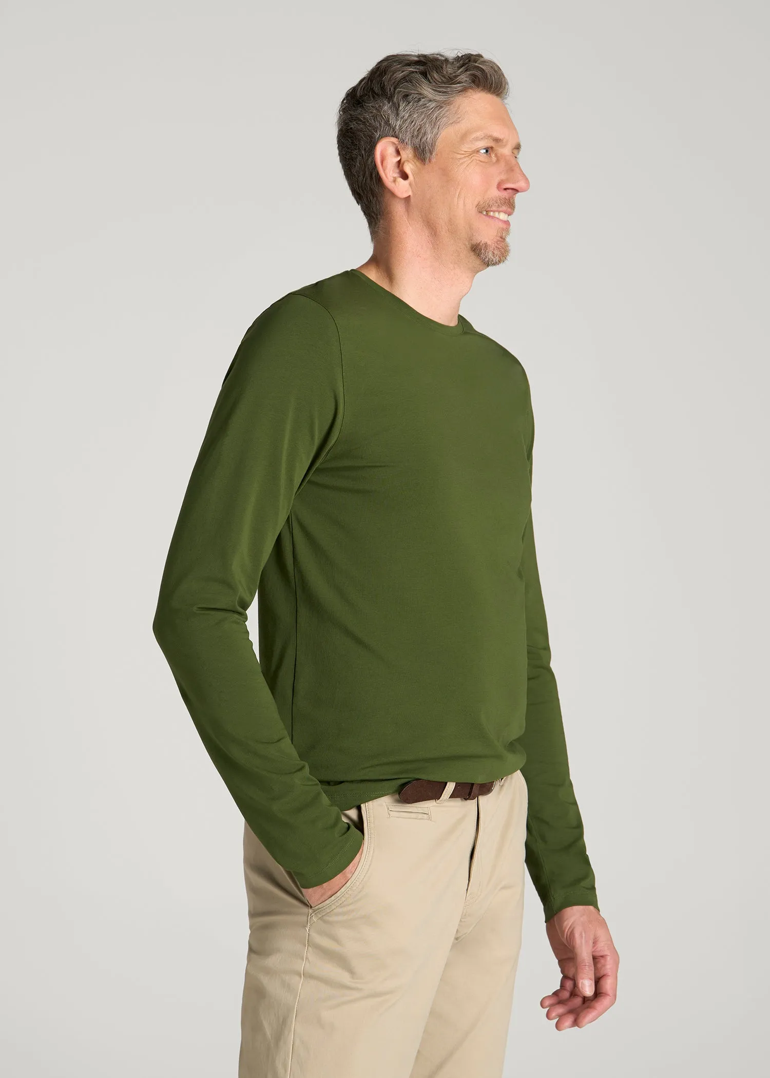 The Essential Modern Fit Crewneck Long Sleeve Tee for Tall Men in Bay Leaf sold by American Tall product image thumbnail 2