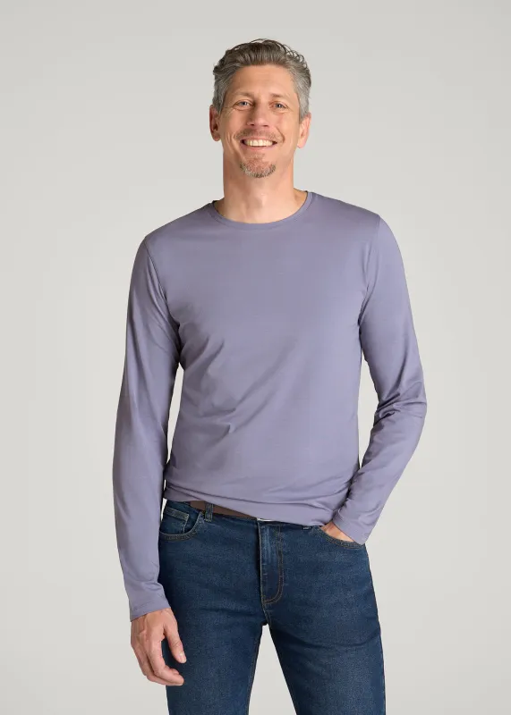 The Essential Slim Fit Long Sleeve Tee for Tall Men in Blue Granite made by American Tall