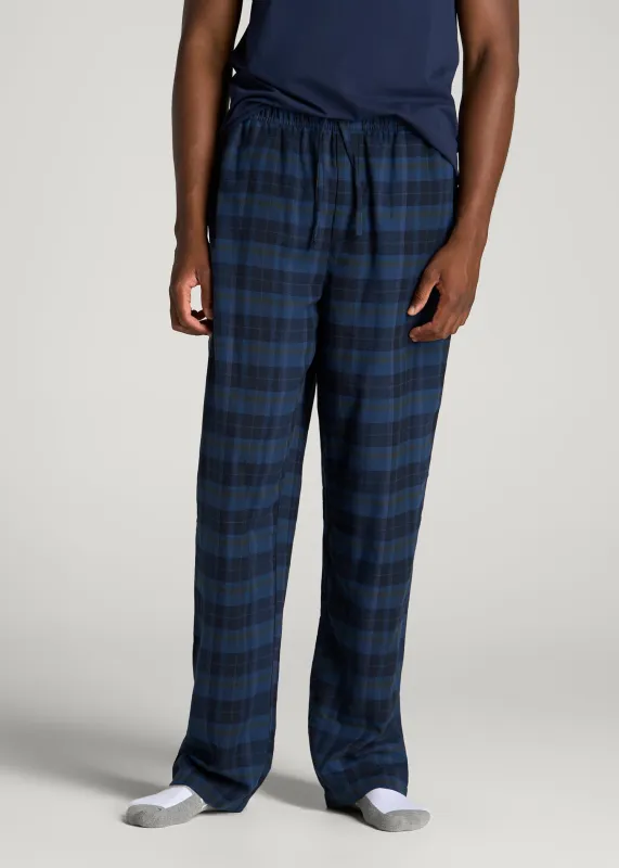 Flannel Pajama Pants for Tall Men in Navy and Green Plaid made by American Tall