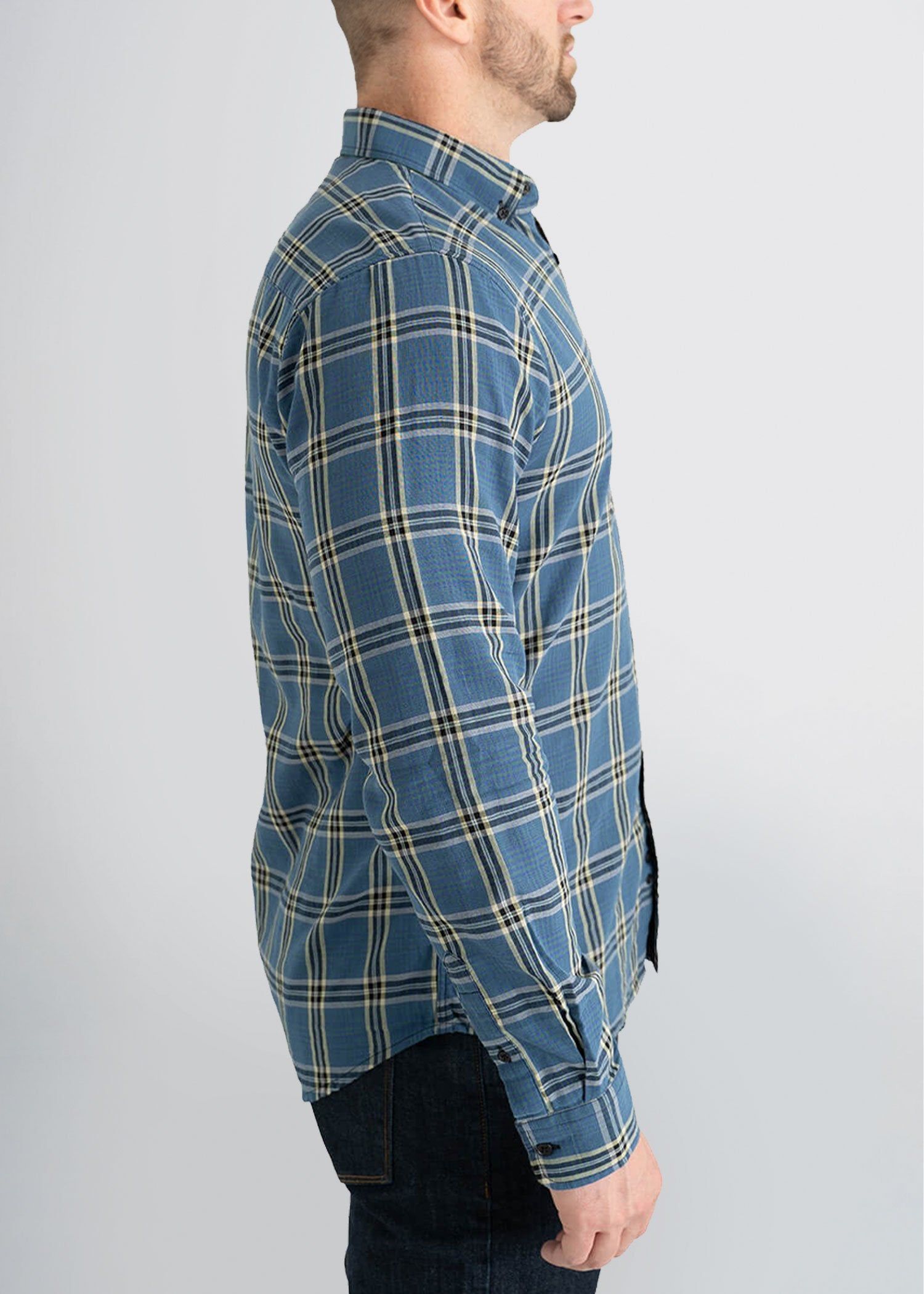 Double-Weave Button-Up Shirt for Tall Men in Blue Plaid sold by American Tall product image thumbnail 5
