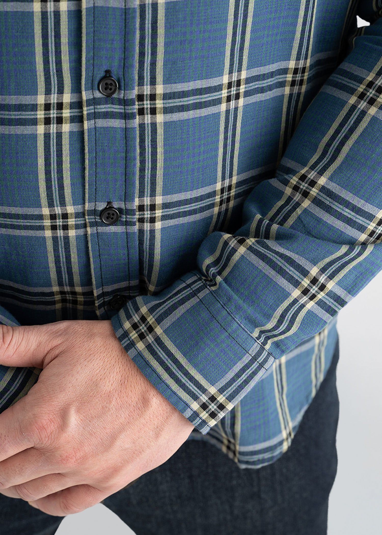 Double-Weave Button-Up Shirt for Tall Men in Blue Plaid sold by American Tall product image thumbnail 4