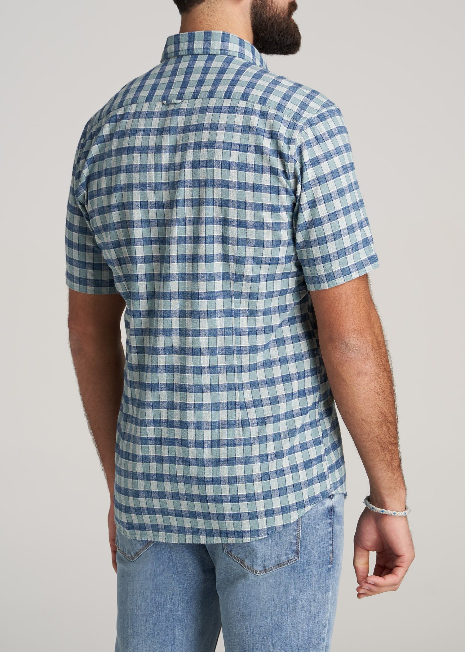 Short Sleeve Shirt for Tall Men in Eucalyptus & Blue Plaid sold by American Tall product image thumbnail 5