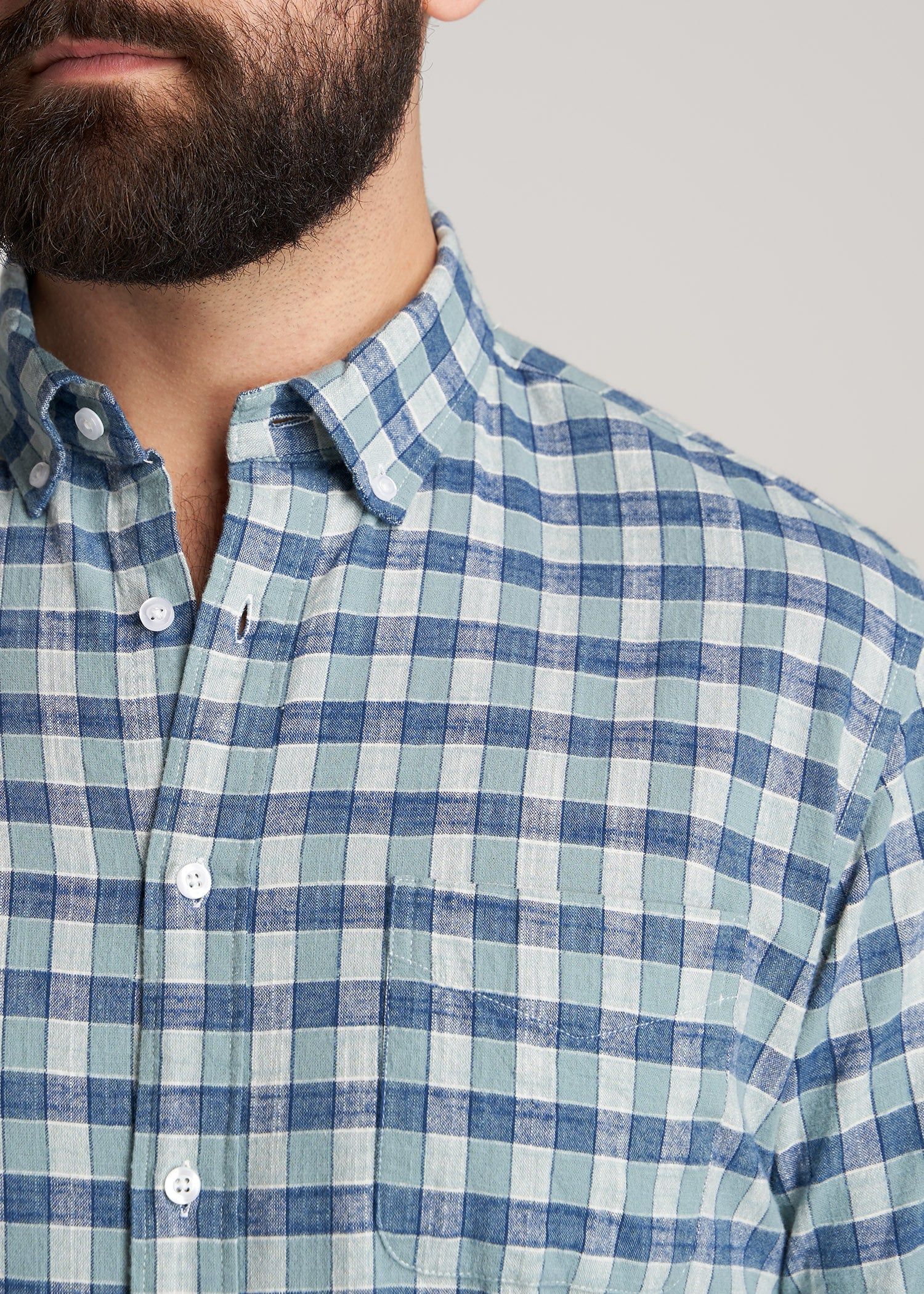 Short Sleeve Shirt for Tall Men in Eucalyptus & Blue Plaid sold by American Tall product image thumbnail 2