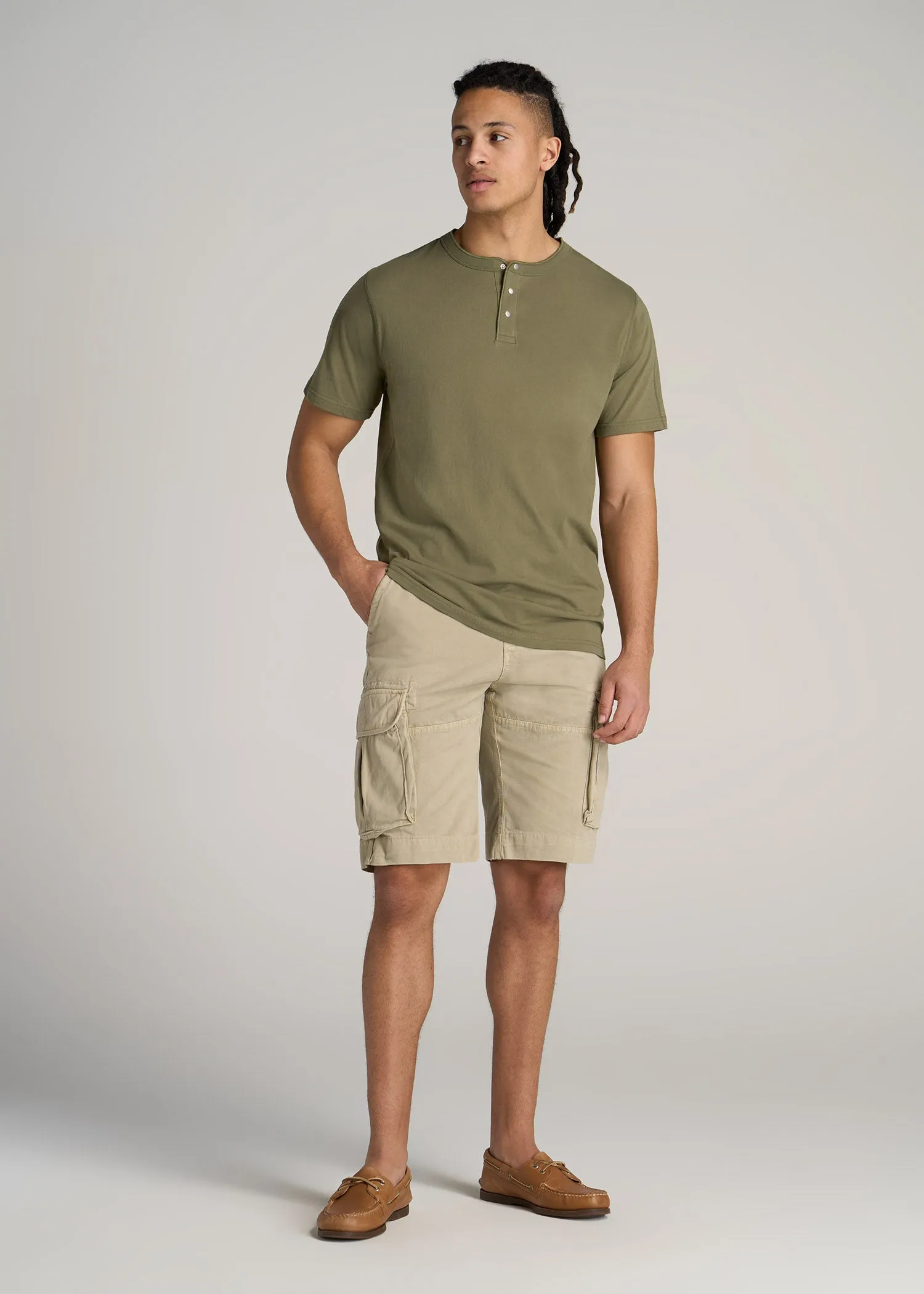 LJ&S REGULAR-FIT Jersey Henley Tee for Tall Men in Vintage Moss Green sold by American Tall product image thumbnail 4