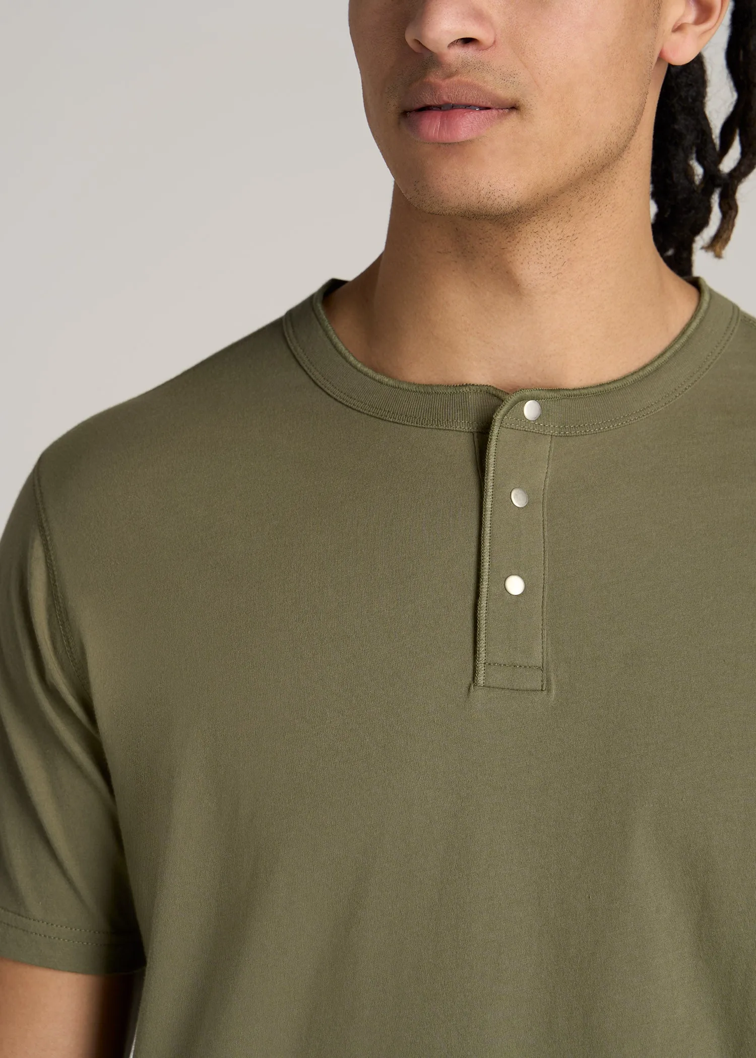 LJ&S REGULAR-FIT Jersey Henley Tee for Tall Men in Vintage Moss Green sold by American Tall product image thumbnail 2