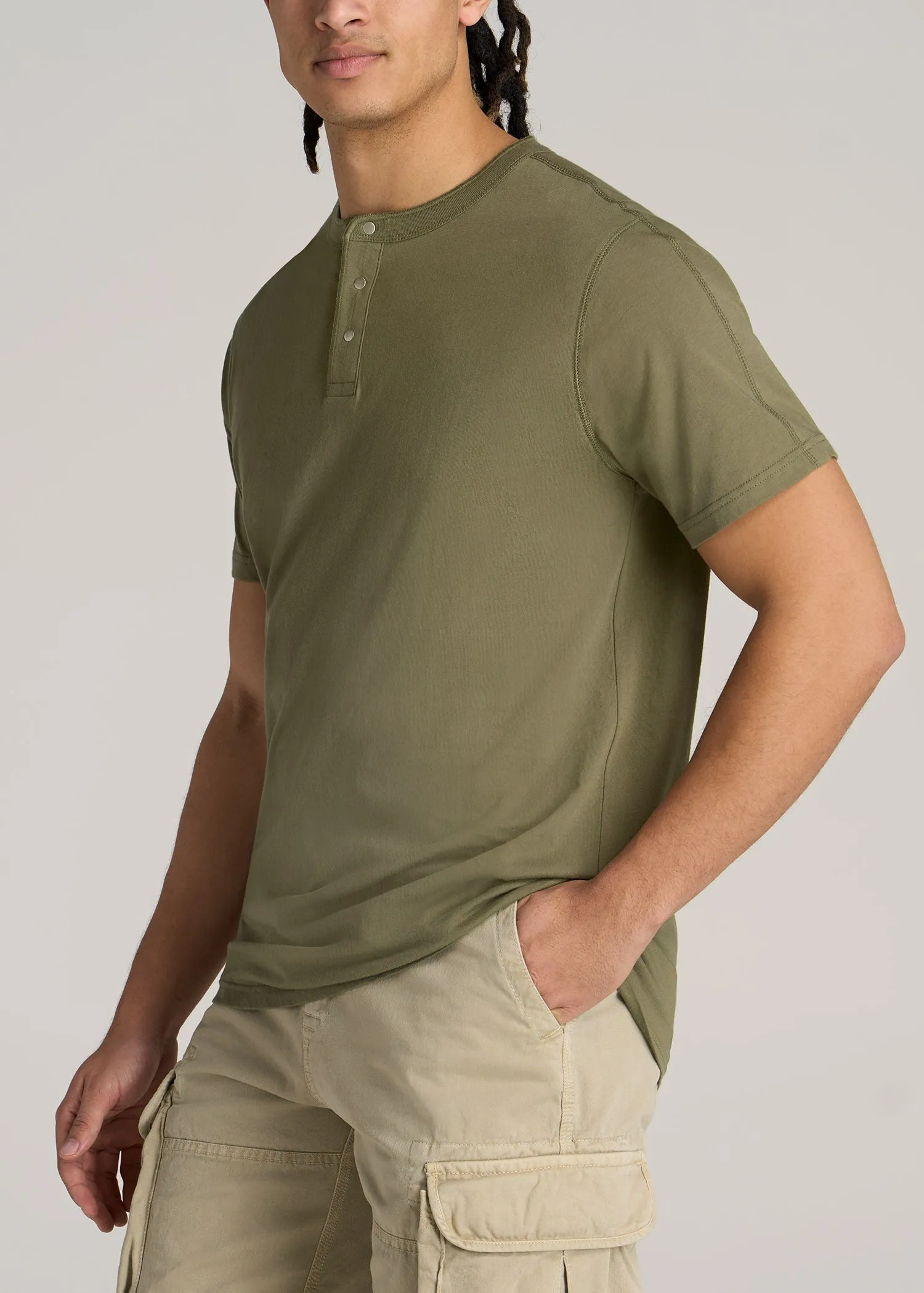 LJ&S REGULAR-FIT Jersey Henley Tee for Tall Men in Vintage Moss Green sold by American Tall product image thumbnail 3