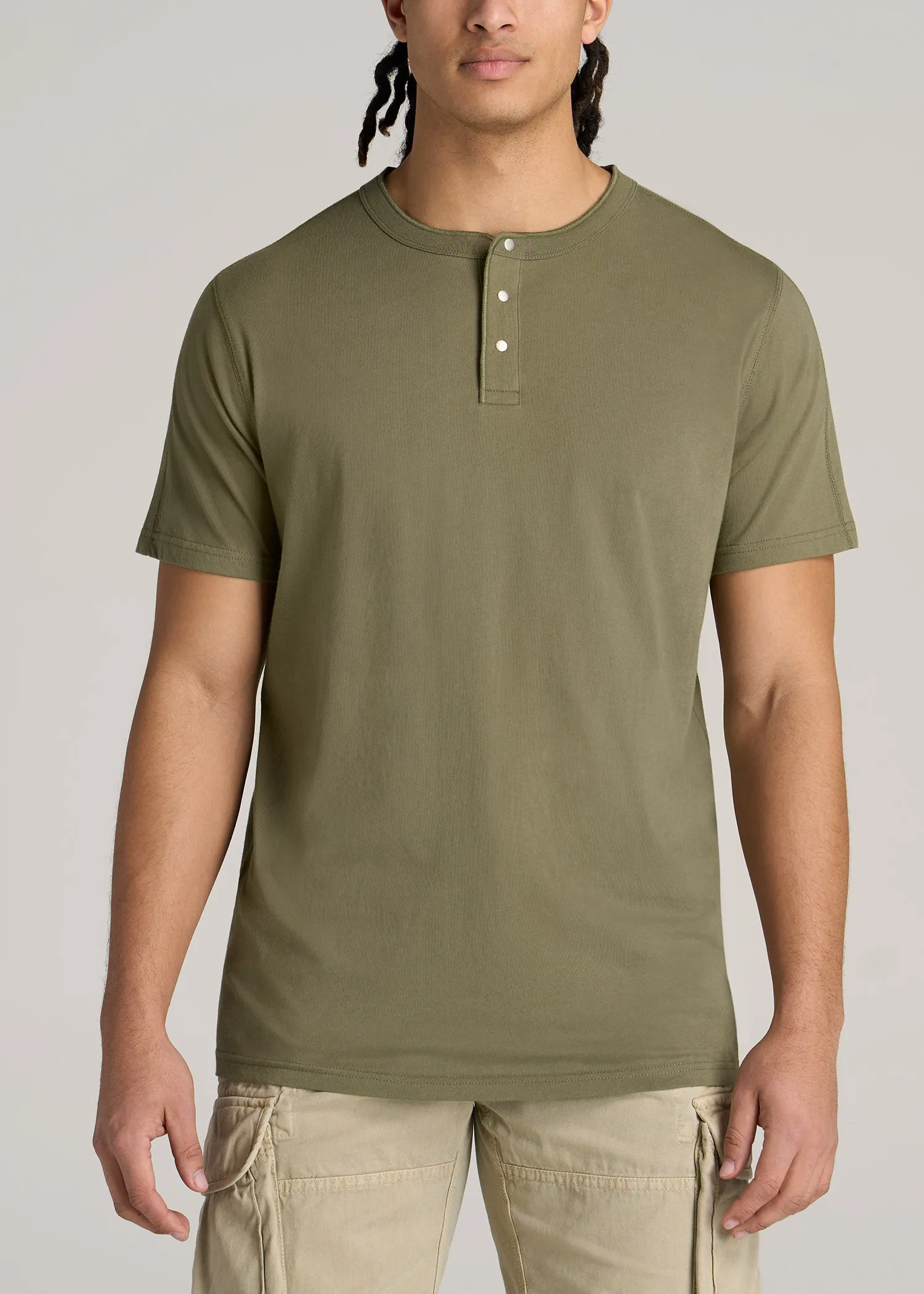 LJ&S REGULAR-FIT Jersey Henley Tee for Tall Men in Vintage Moss Green sold by American Tall