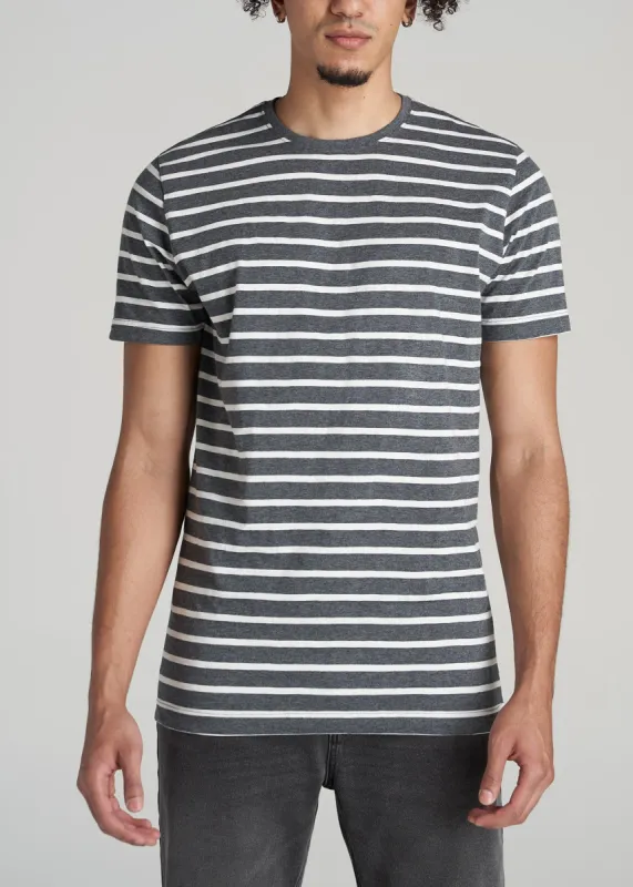 REGULAR-FIT Striped Tee for Tall Men in Charcoal Mix and White sold by American Tall