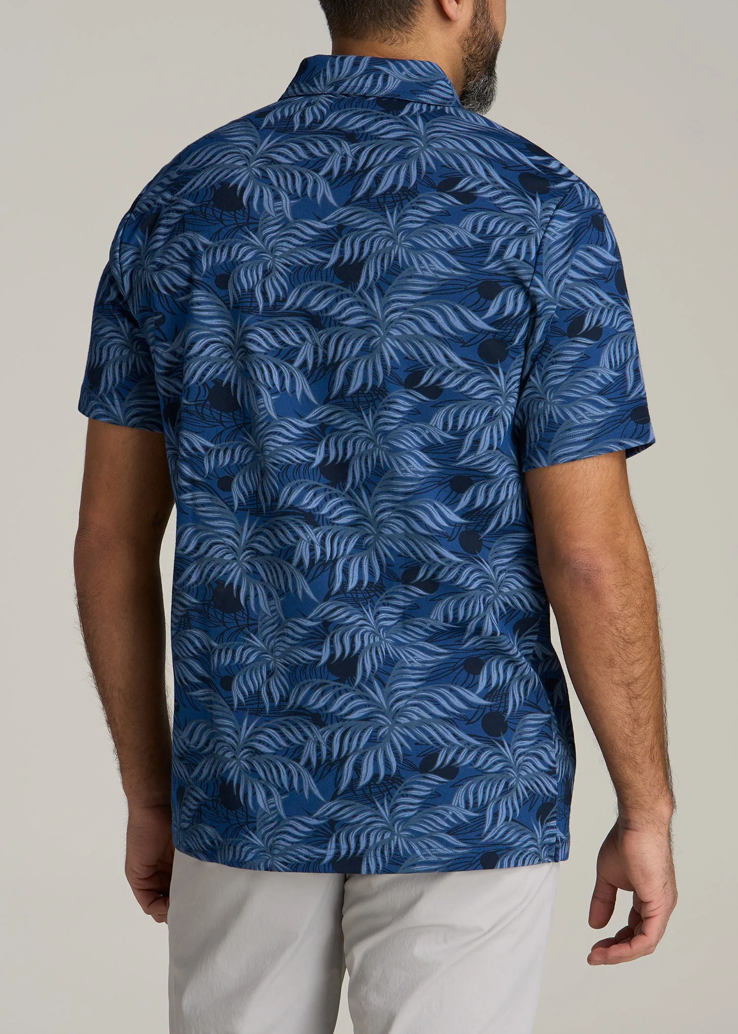 Cotton Stretch Print Polo Shirt for Tall Men in Blue Palm sold by American Tall product image thumbnail 5